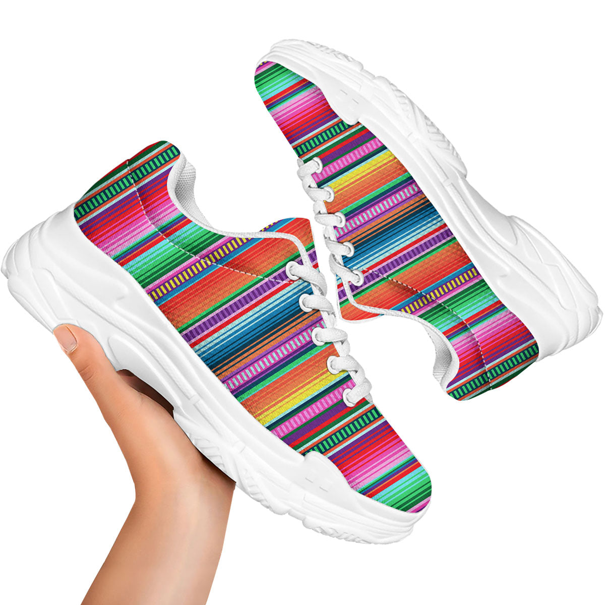Blanket Stripe Ethnic Serape Print White Chunky Shoes-grizzshop