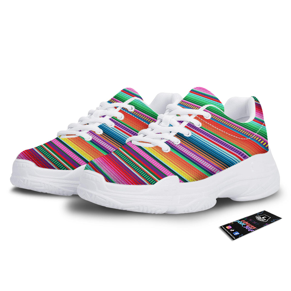 Blanket Stripe Ethnic Serape Print White Chunky Shoes-grizzshop