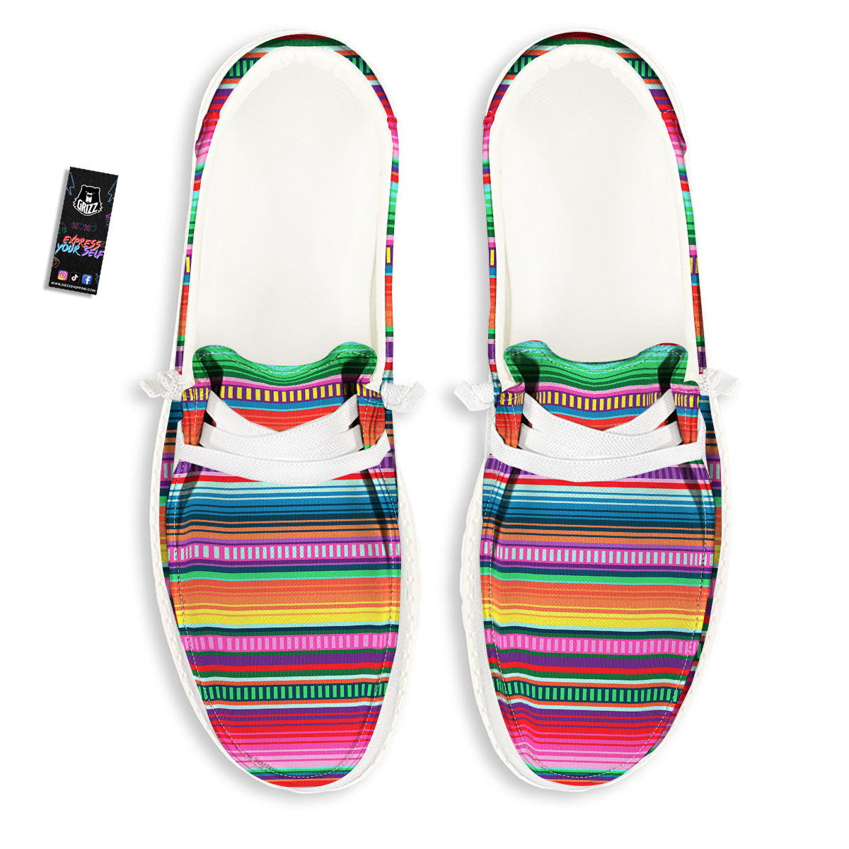 Blanket Stripe Ethnic Serape Print White Loafers-grizzshop