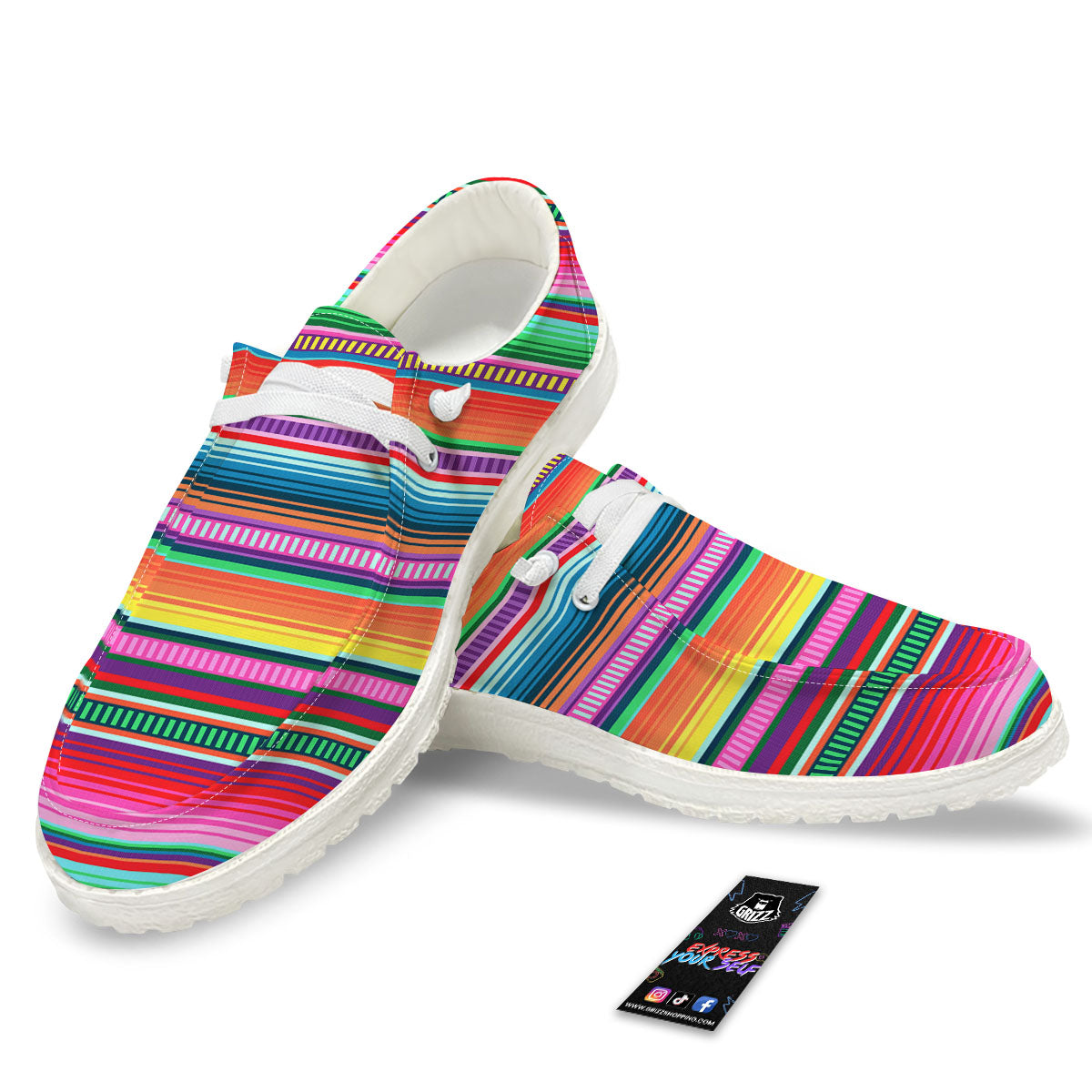 Blanket Stripe Ethnic Serape Print White Loafers-grizzshop