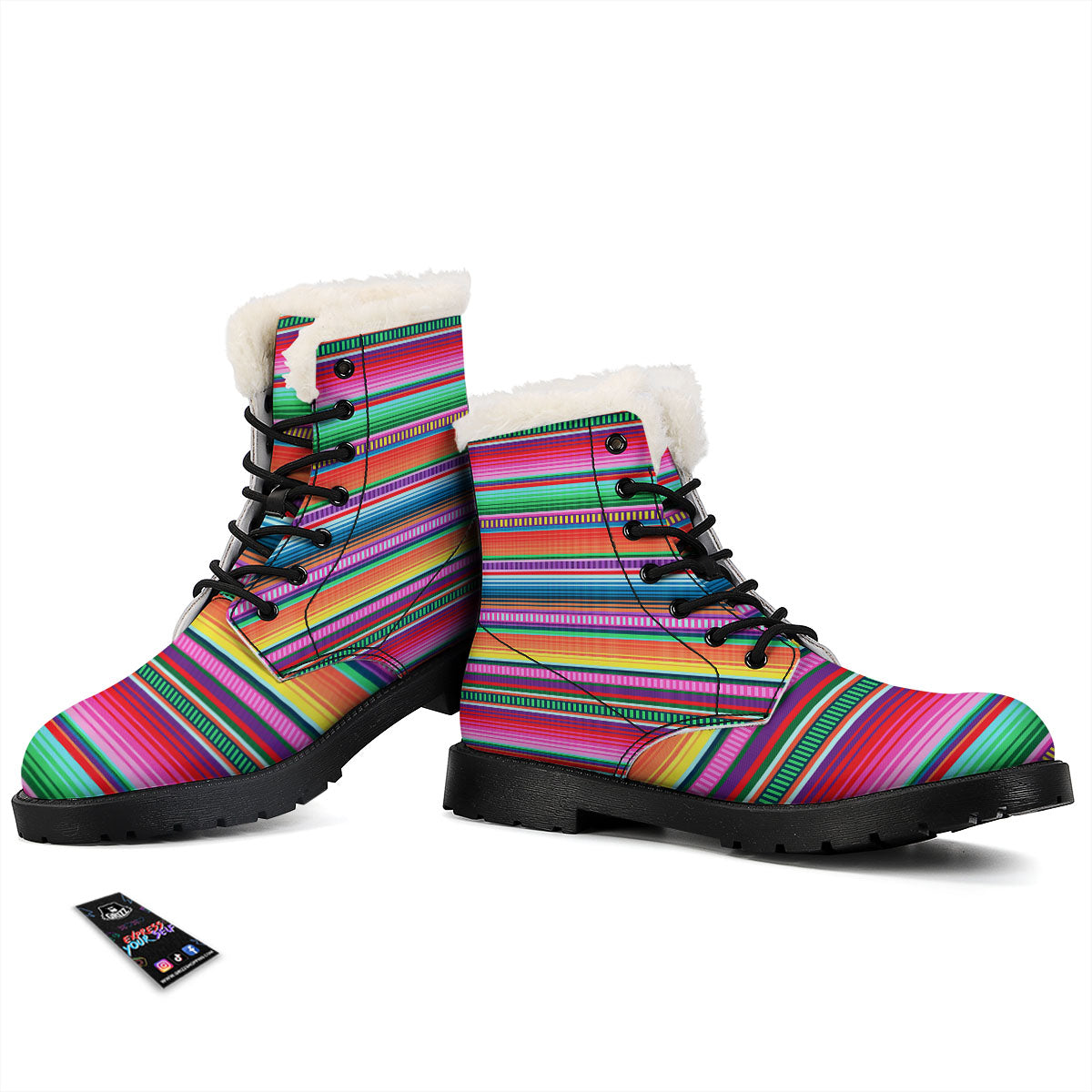 Blanket Stripe Ethnic Serape Print Winter Boots-grizzshop