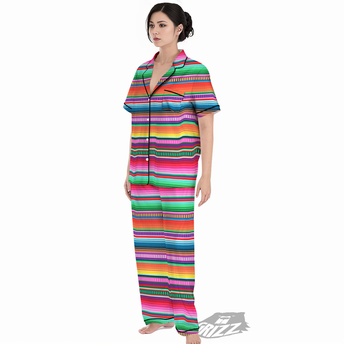 Blanket Stripe Ethnic Serape Print Women's Pajamas Set-grizzshop