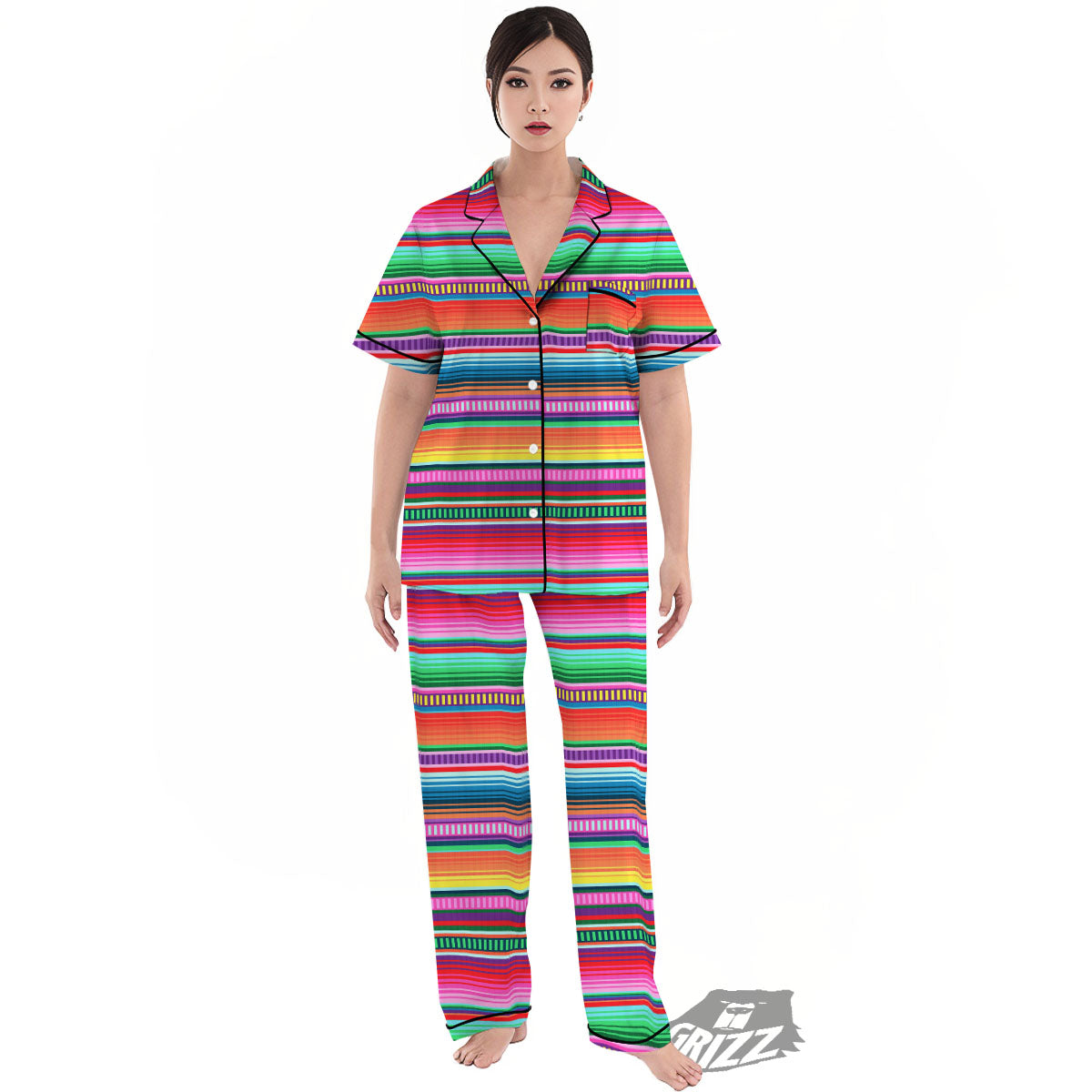 Blanket Stripe Ethnic Serape Print Women's Pajamas Set-grizzshop