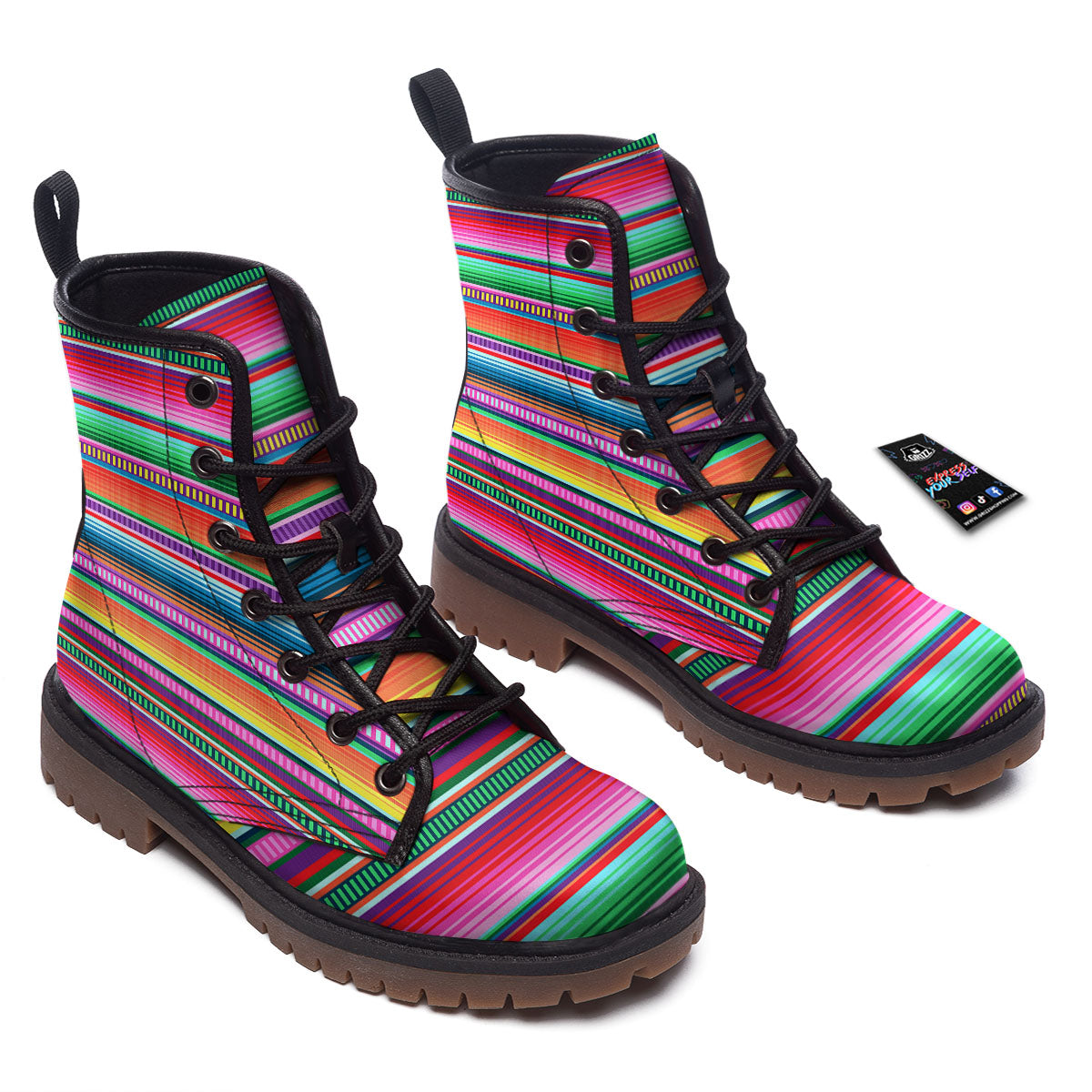 Blanket Stripe Ethnic Serape Print Work Boots-grizzshop