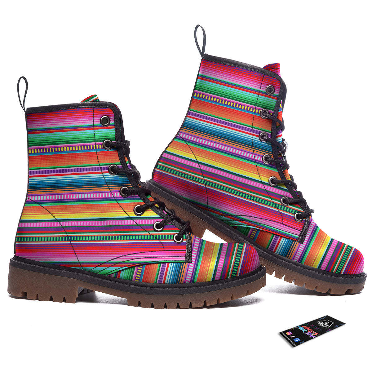 Blanket Stripe Ethnic Serape Print Work Boots-grizzshop