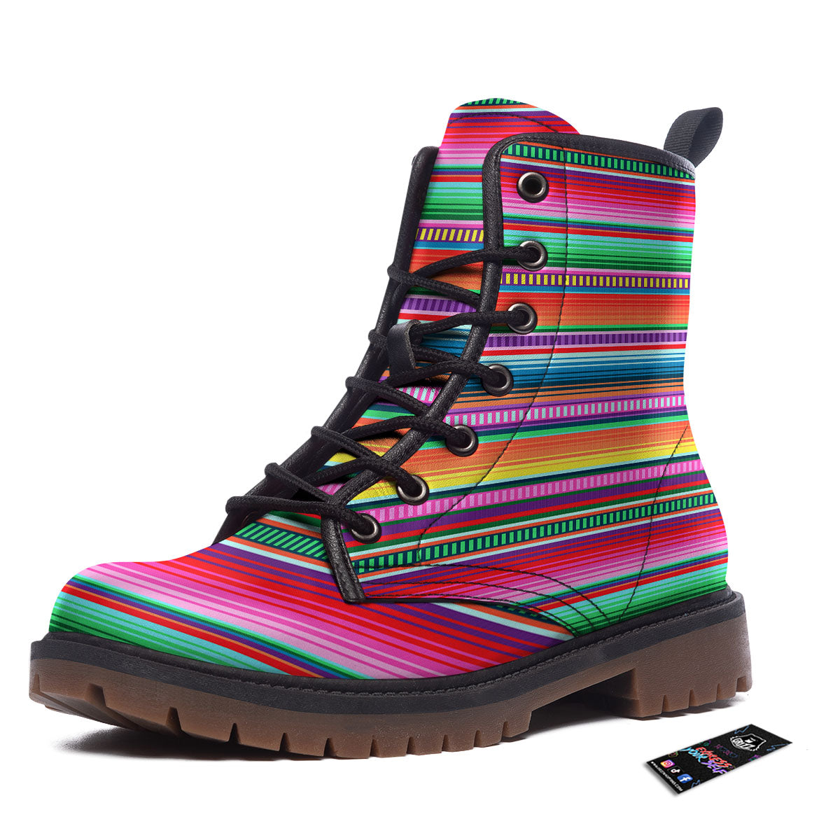 Blanket Stripe Ethnic Serape Print Work Boots-grizzshop