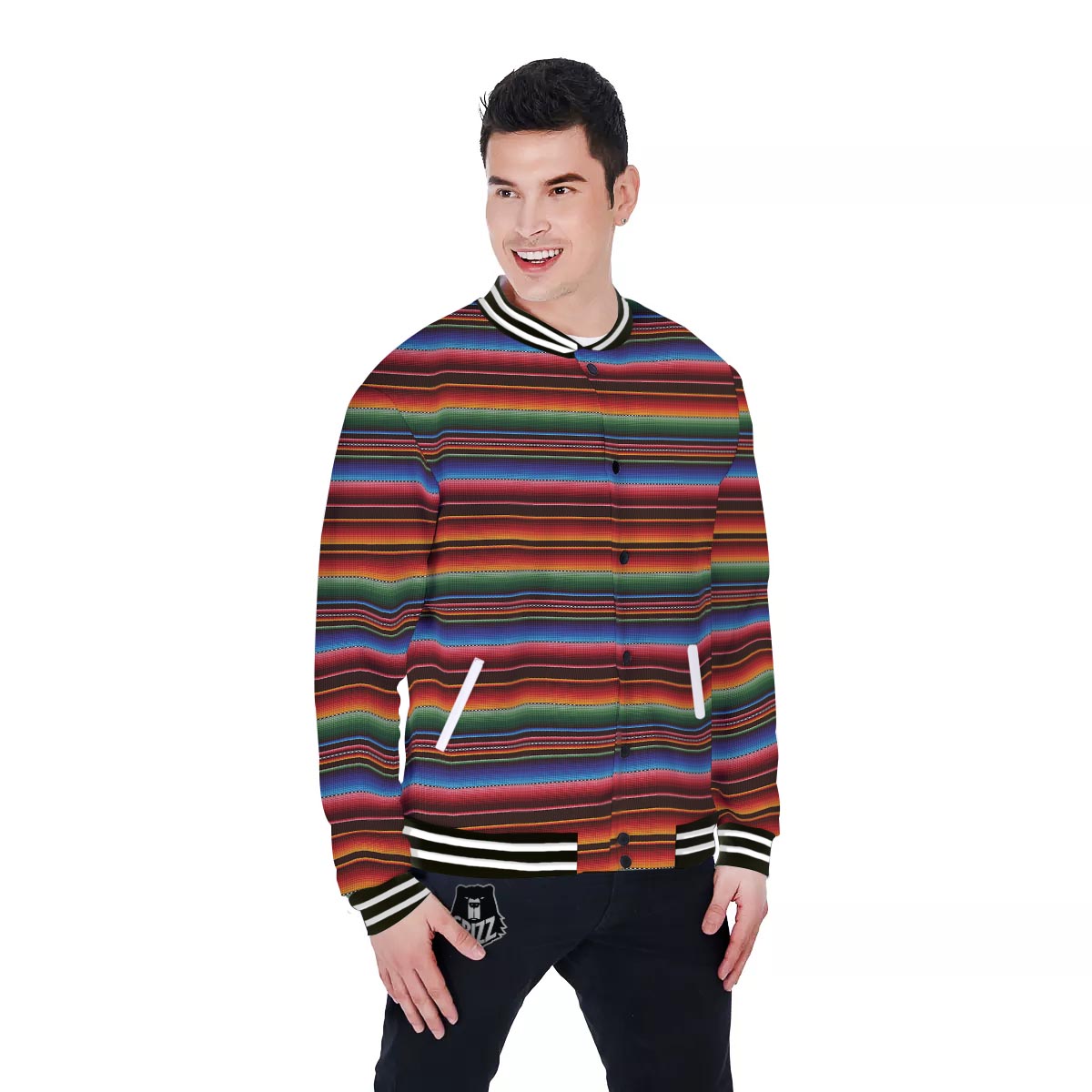 Blanket Stripe Tribal Mexican Print Baseball Jacket-grizzshop