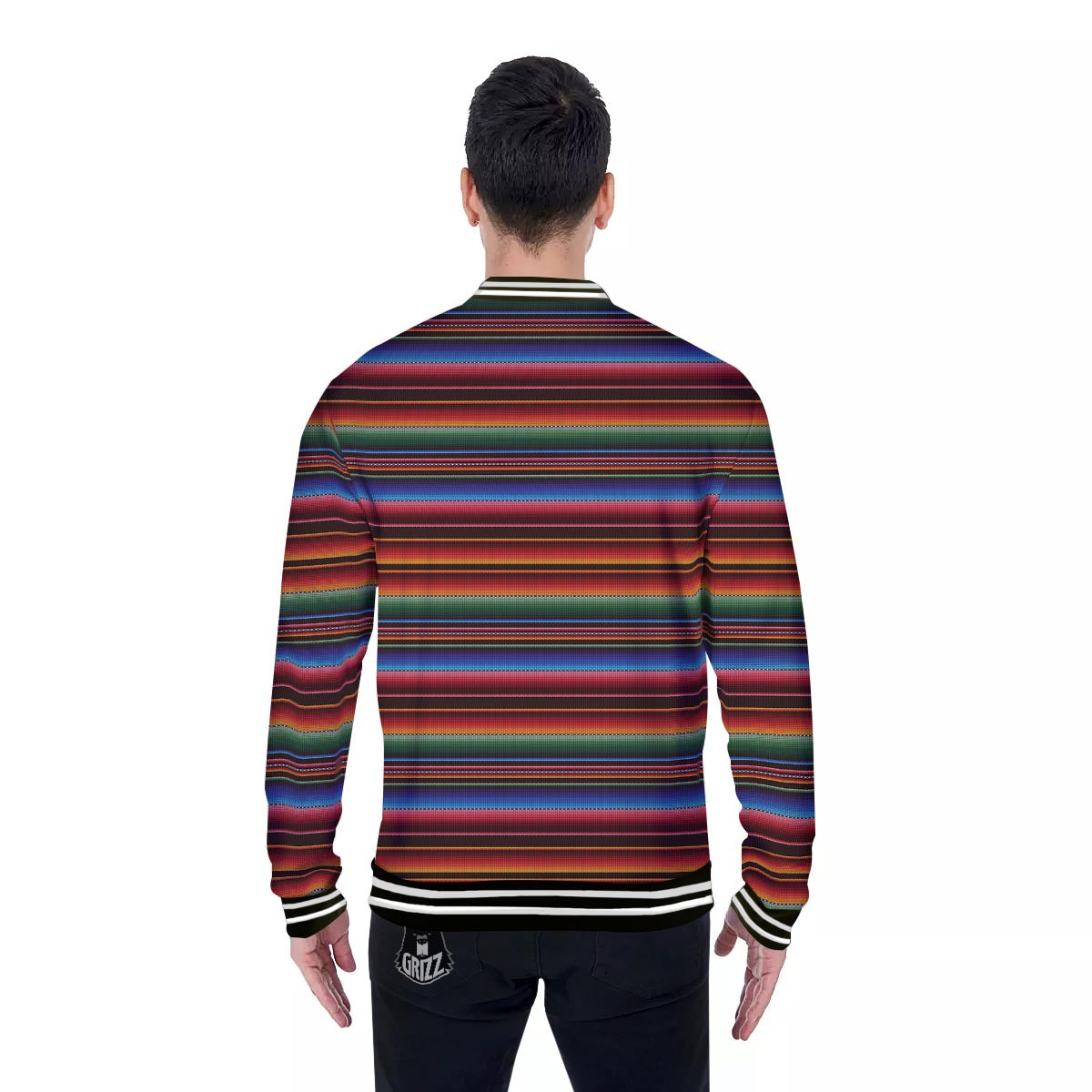 Blanket Stripe Tribal Mexican Print Baseball Jacket-grizzshop