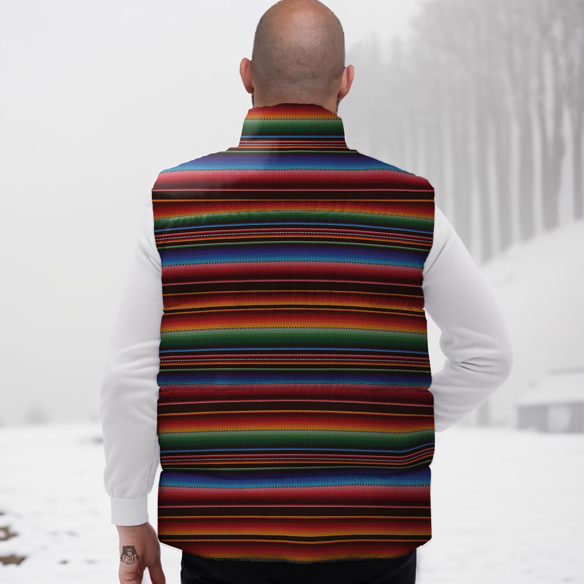Blanket Stripe Tribal Mexican Print Down Vest