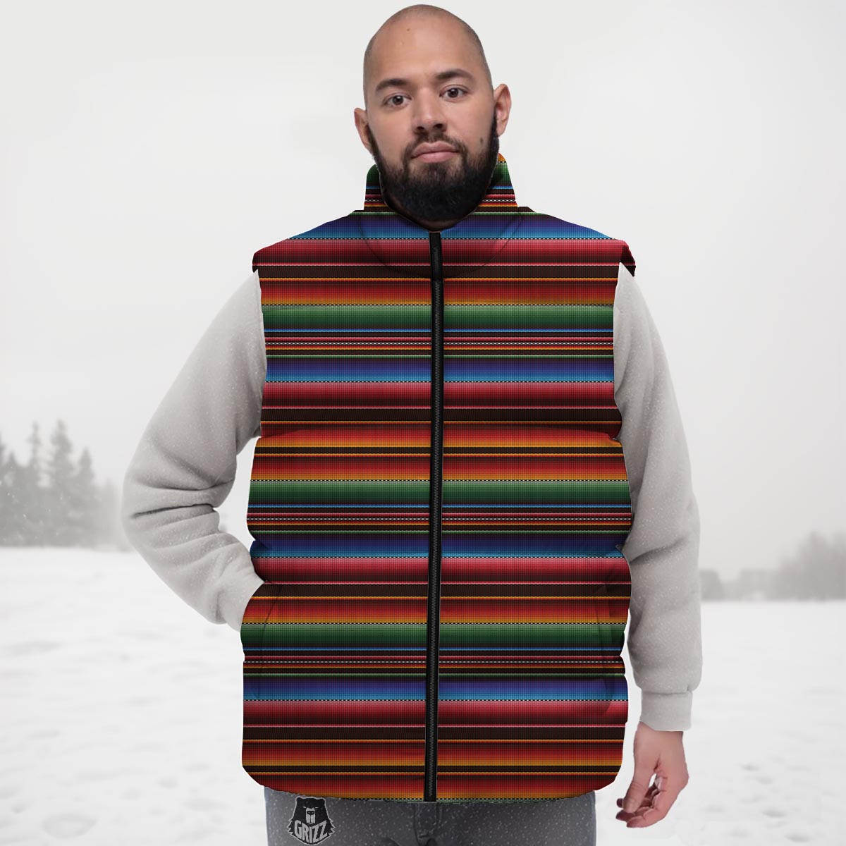 Blanket Stripe Tribal Mexican Print Down Vest