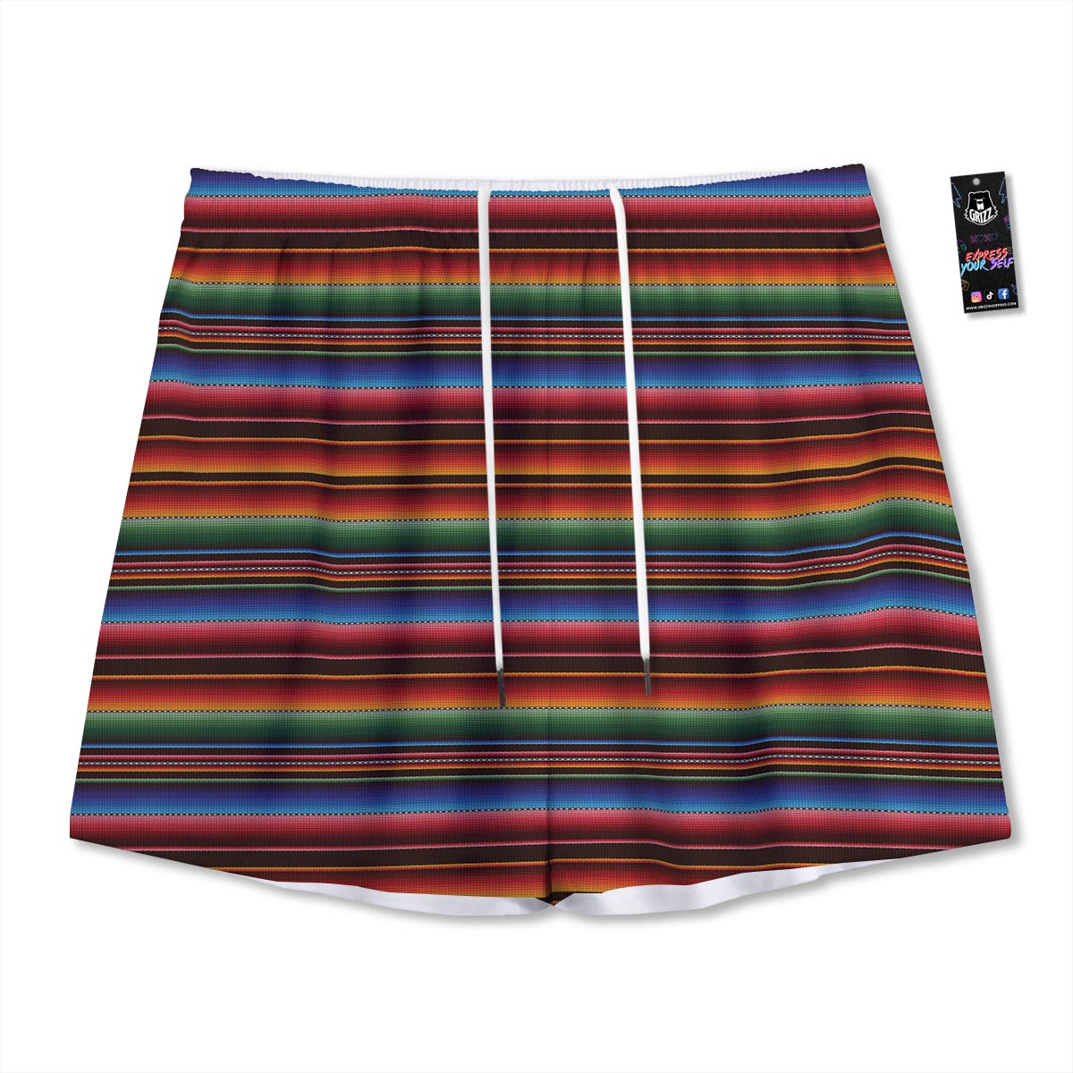 Blanket Stripe Tribal Mexican Print Mesh Shorts