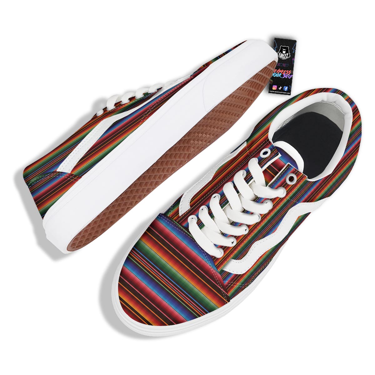 Blanket Stripe Tribal Mexican Print Skate Shoes-grizzshop