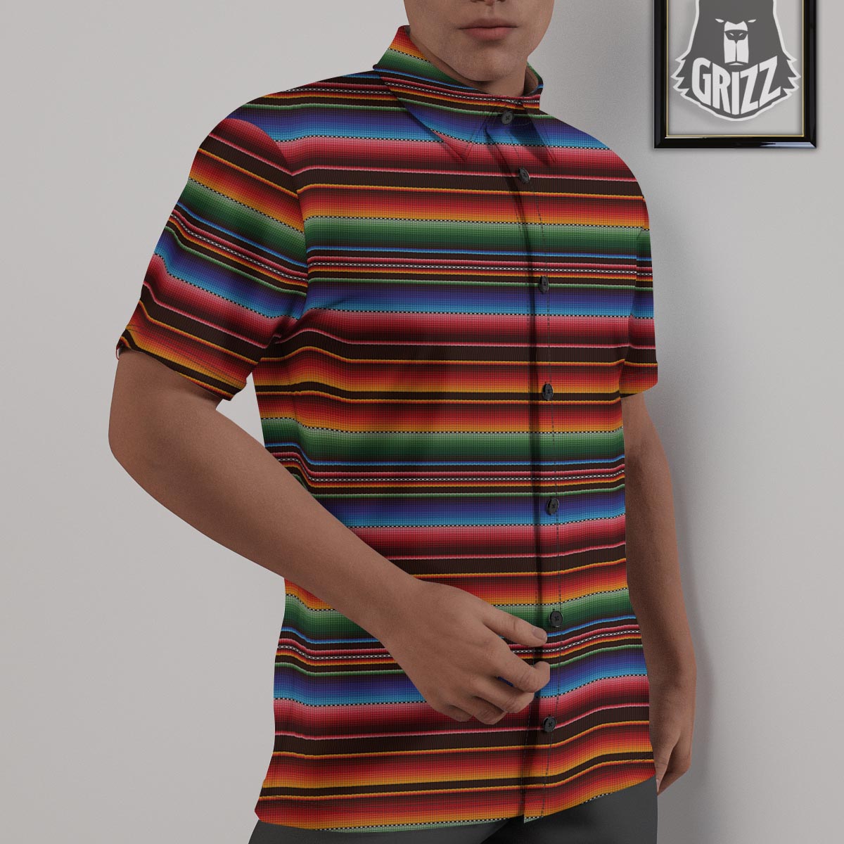 Blanket Stripe Tribal Mexican Print Untucked Shirts-grizzshop