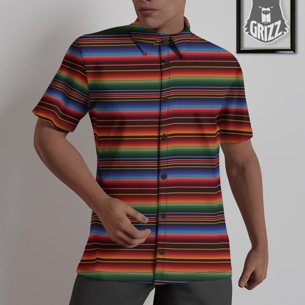 Blanket Stripe Tribal Mexican Print Untucked Shirts-grizzshop