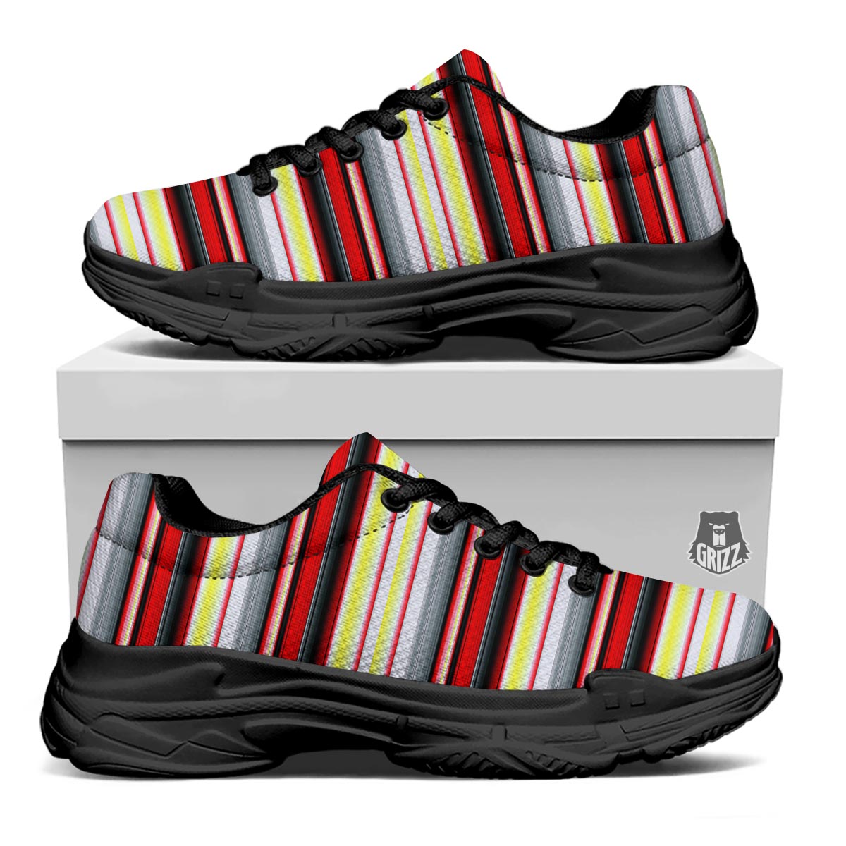 Blanket Stripe Tribal Serape Print Pattern Black Chunky Shoes-grizzshop