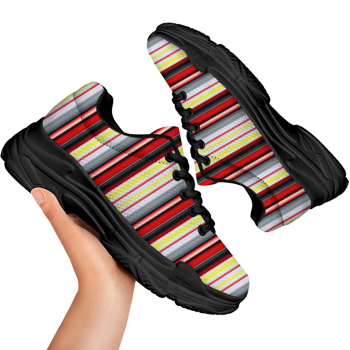 Blanket Stripe Tribal Serape Print Pattern Black Chunky Shoes-grizzshop