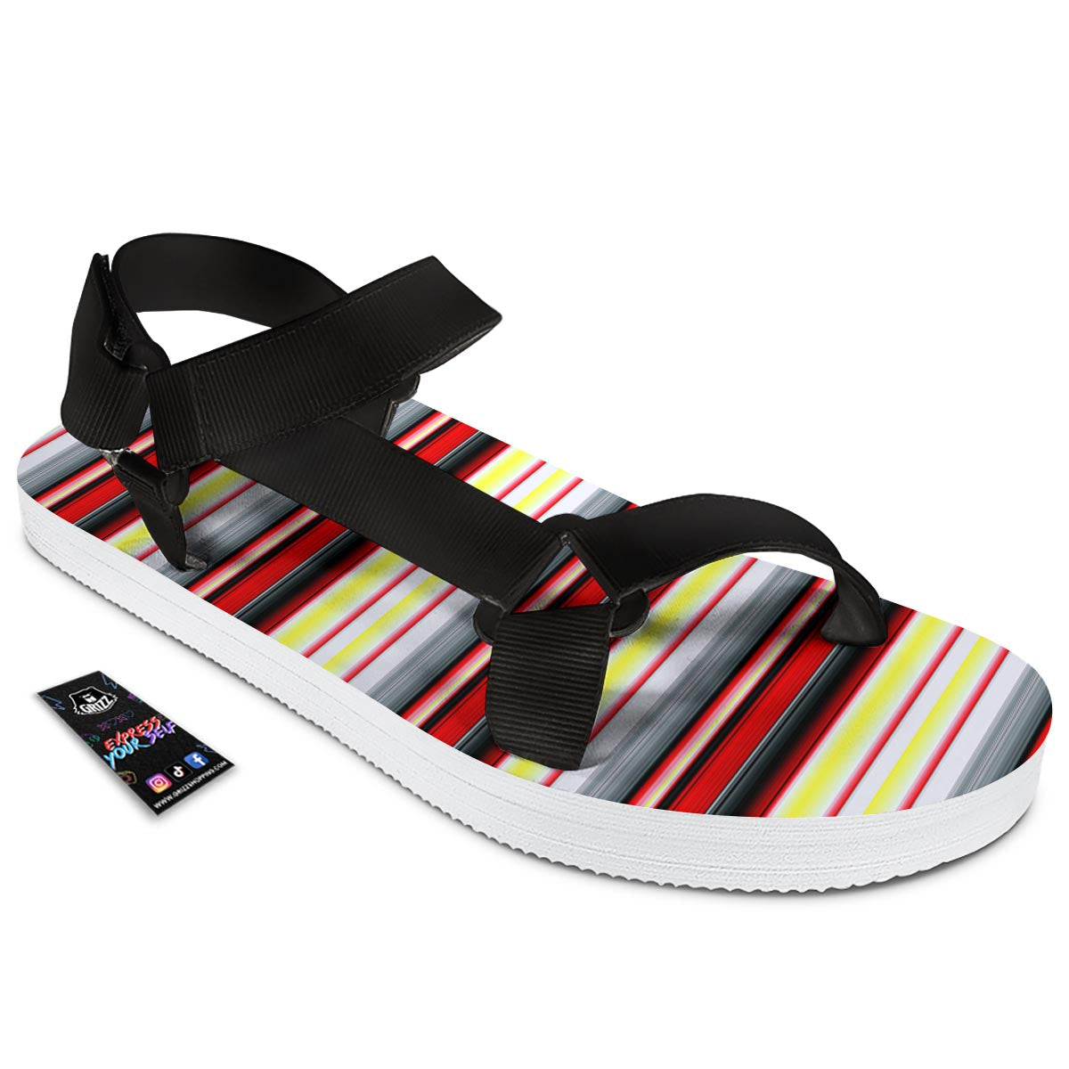 Blanket Stripe Tribal Serape Print Pattern Black Open Toe Sandals-grizzshop