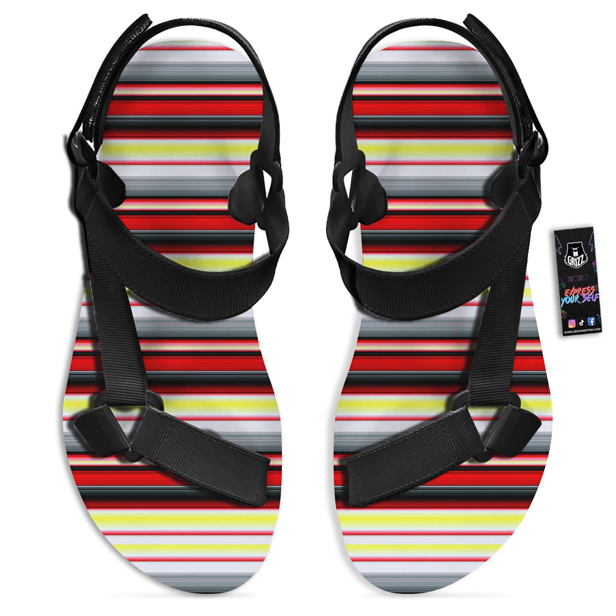 Blanket Stripe Tribal Serape Print Pattern Black Open Toe Sandals-grizzshop