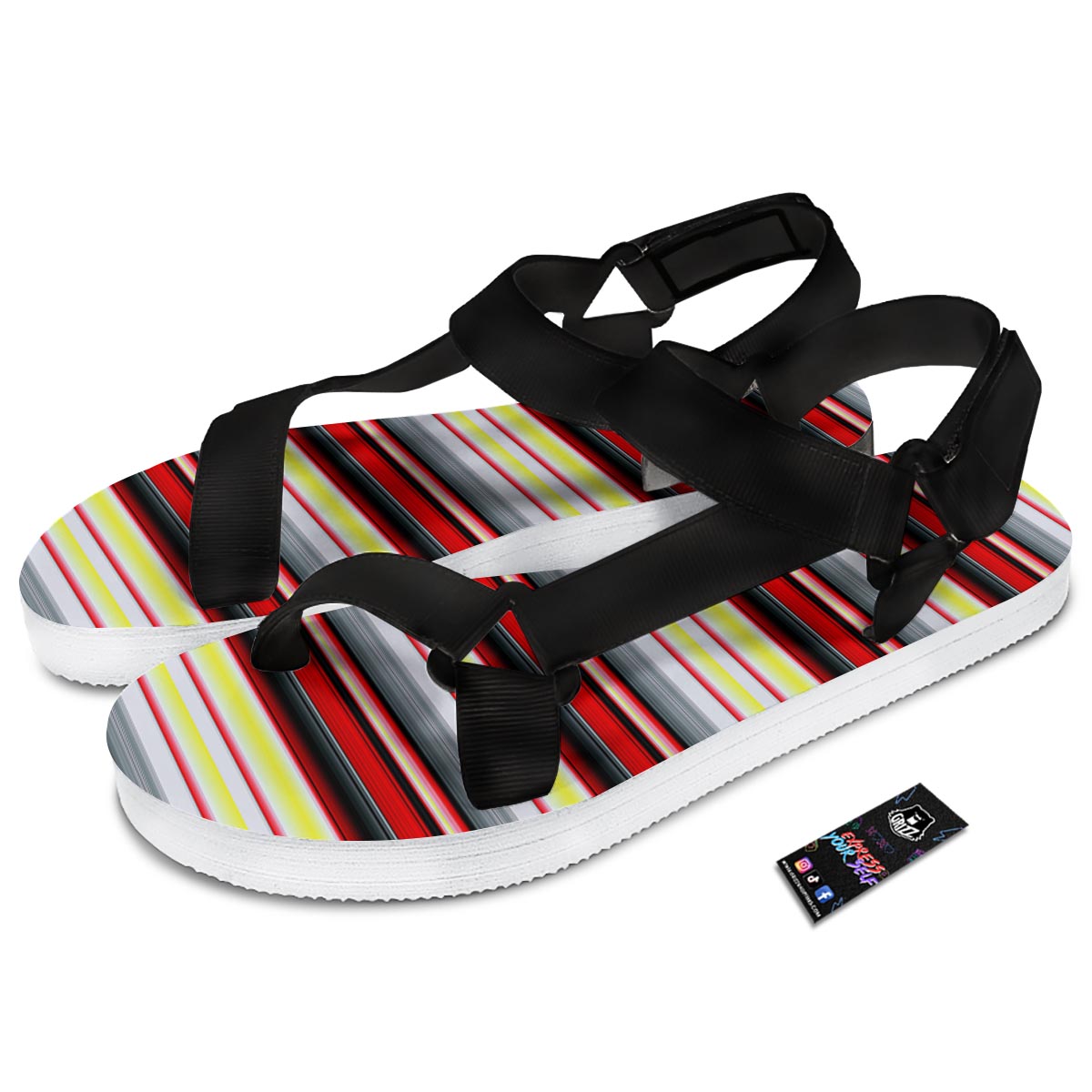 Blanket Stripe Tribal Serape Print Pattern Black Open Toe Sandals-grizzshop