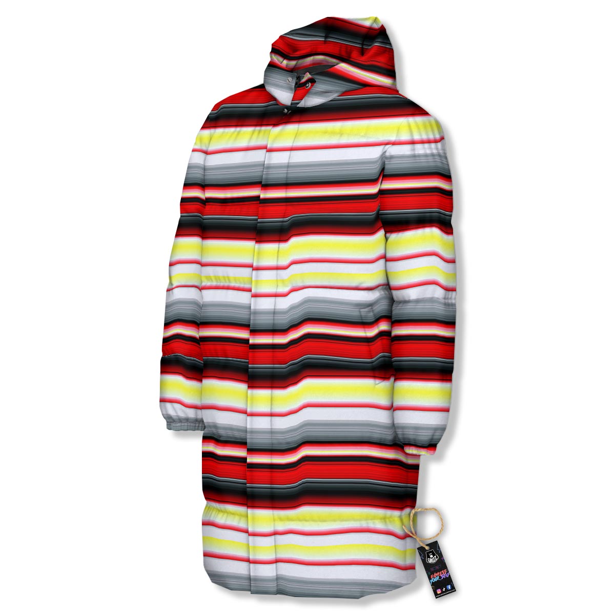 Blanket Stripe Tribal Serape Print Pattern Long Down Jacket-grizzshop