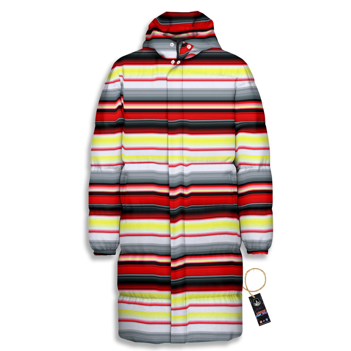 Blanket Stripe Tribal Serape Print Pattern Long Down Jacket-grizzshop