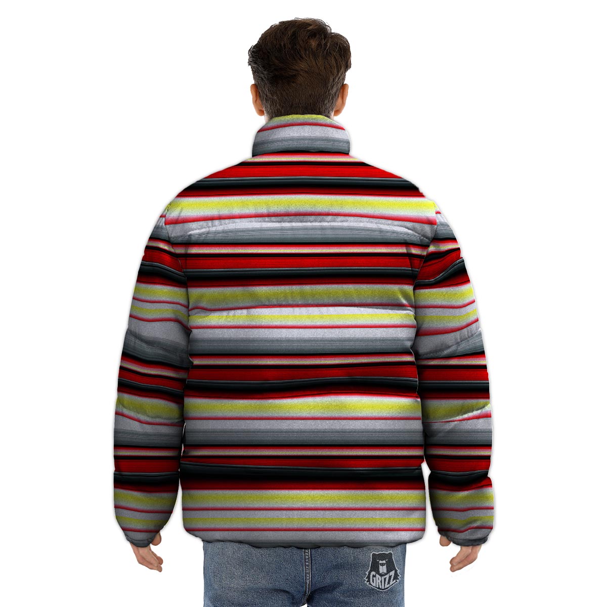 Blanket Stripe Tribal Serape Print Pattern Puffer Jacket-grizzshop