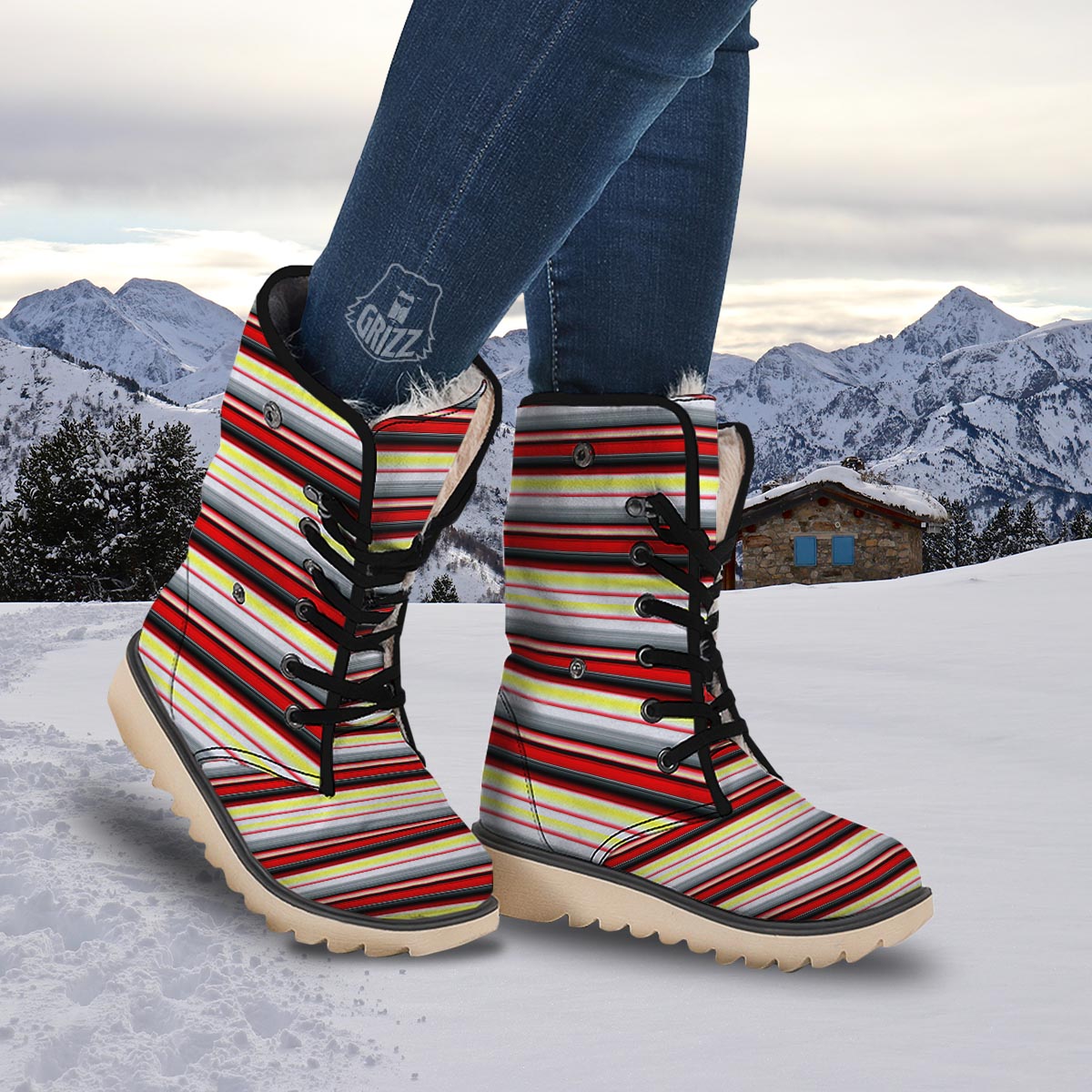 Blanket Stripe Tribal Serape Print Pattern Snow Boots-grizzshop