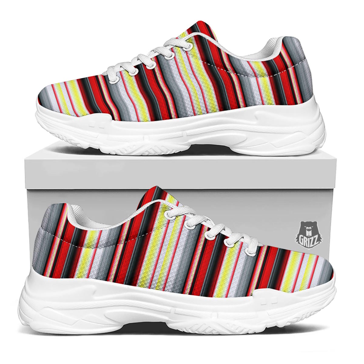 Blanket Stripe Tribal Serape Print Pattern White Chunky Shoes-grizzshop