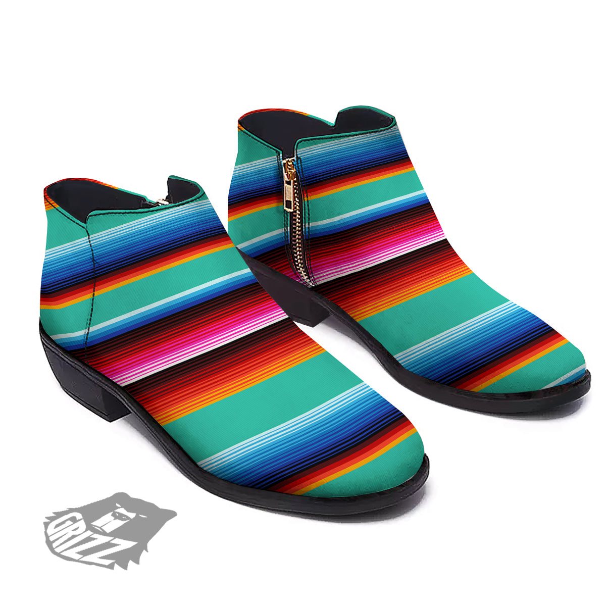 Blanket Stripes Cinco De Mayo Print Ankle Boots-grizzshop