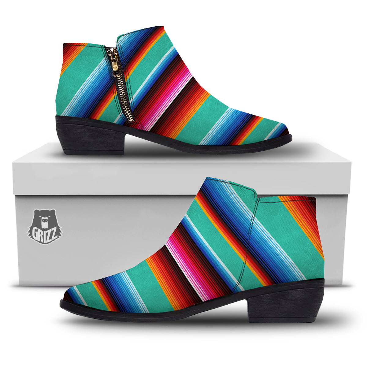 Blanket Stripes Cinco De Mayo Print Ankle Boots-grizzshop