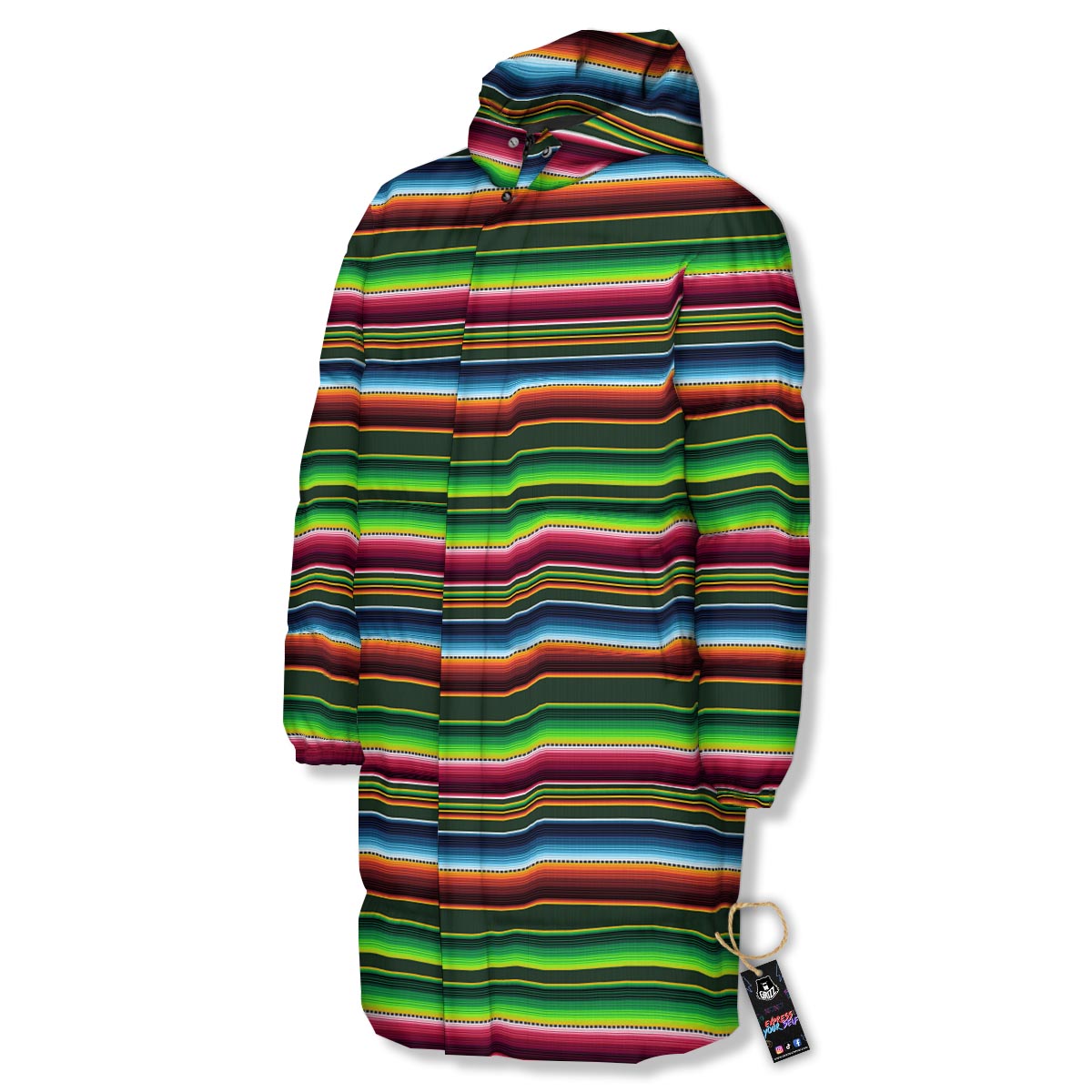 Blanket Tribal Mexican Print Pattern Long Down Jacket-grizzshop
