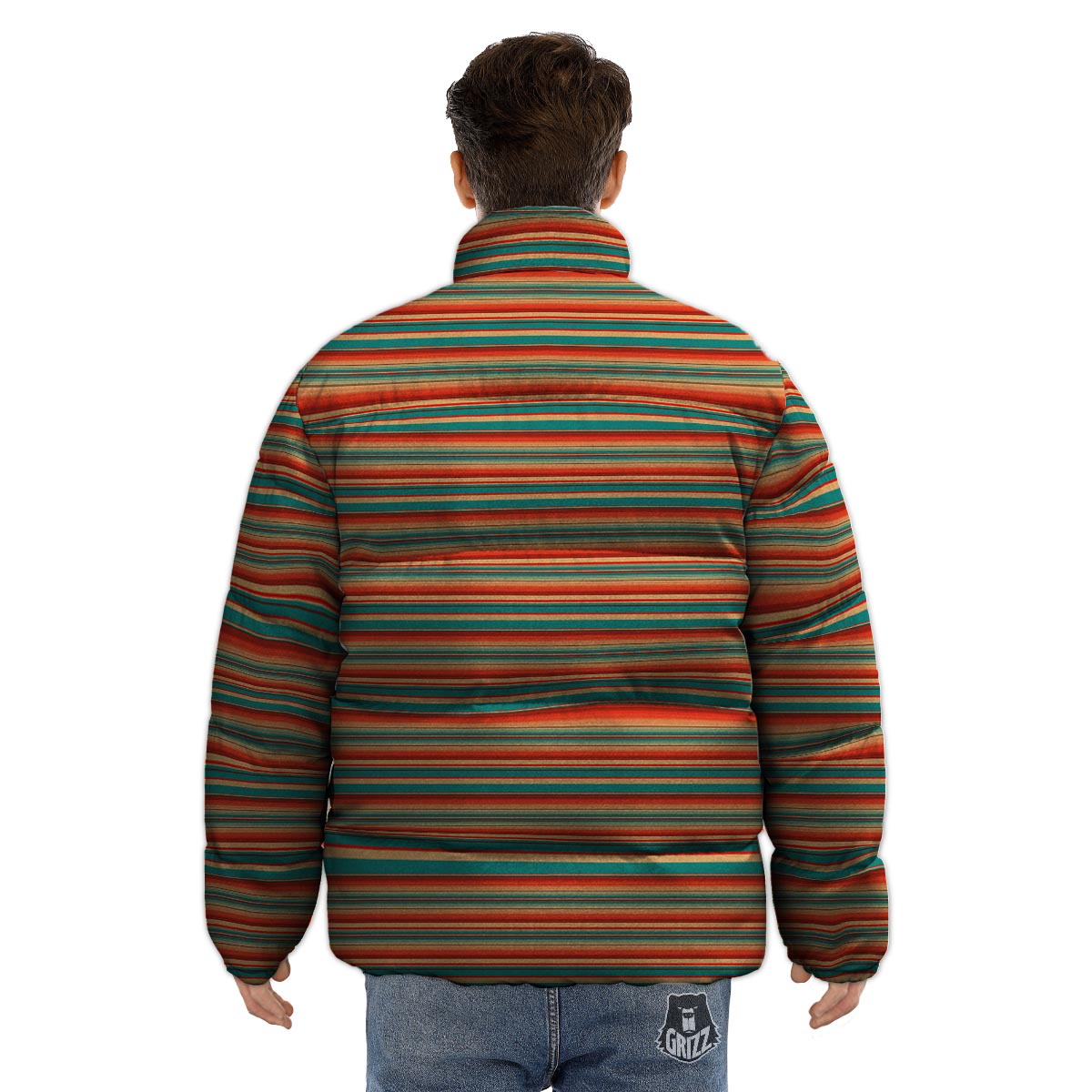 Blanket Tribal Serape Print Pattern Puffer Jacket-grizzshop