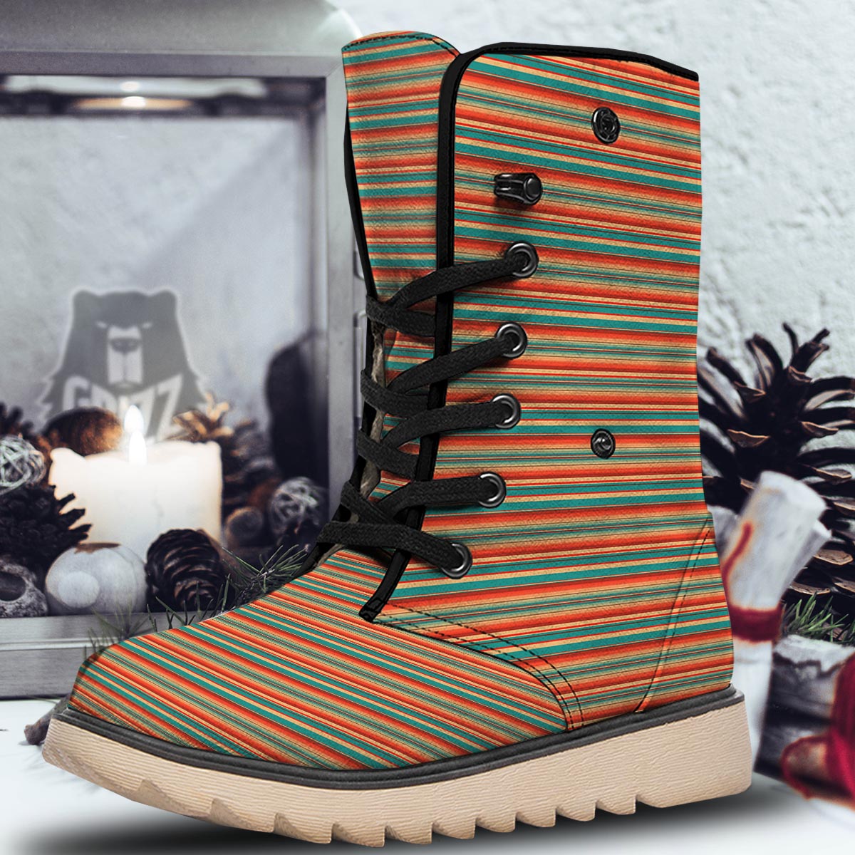 Blanket Tribal Serape Print Pattern Snow Boots-grizzshop