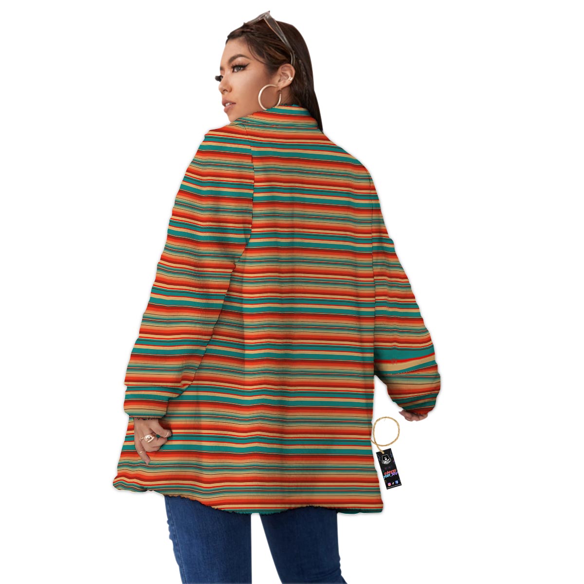 Blanket Tribal Serape Print Pattern Women's Sherpa Jacket-grizzshop