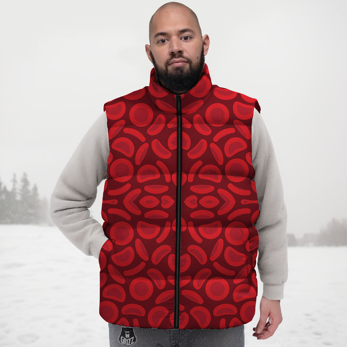 Blood Cells Red Print Pattern Down Vest