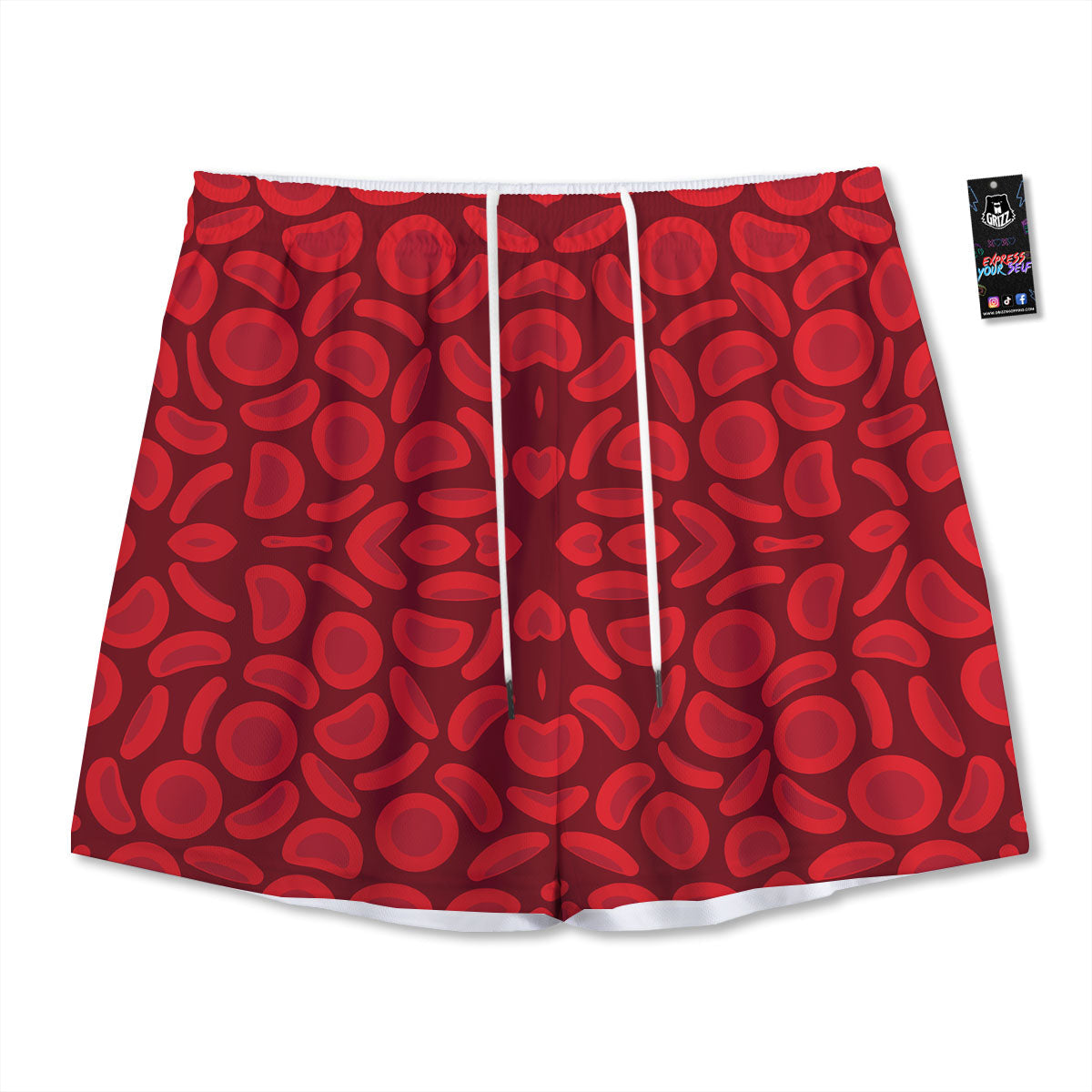 Blood Cells Red Print Pattern Mesh Shorts