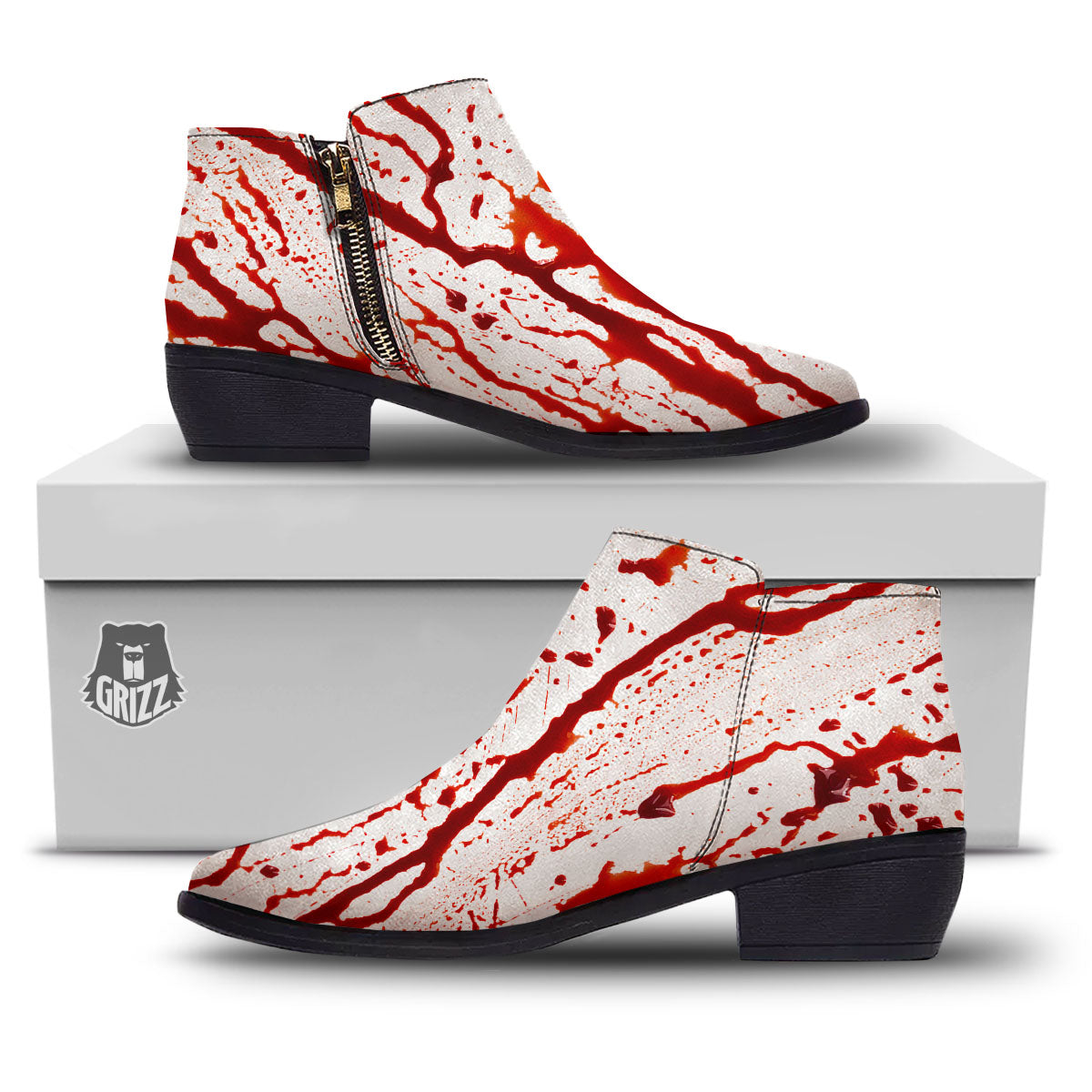 Blood Drip Print Ankle Boots-grizzshop