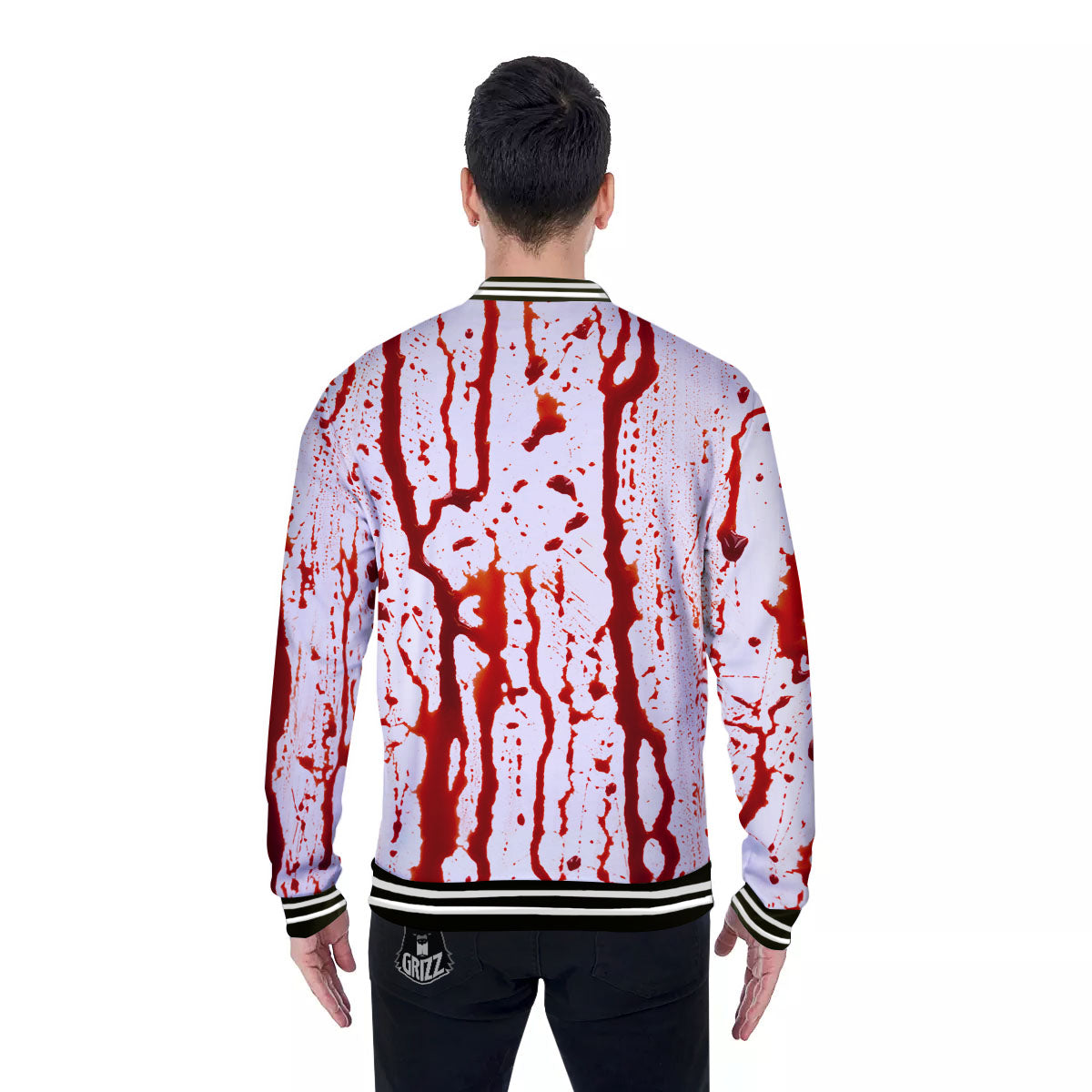 Blood Drip Print Baseball Jacket-grizzshop