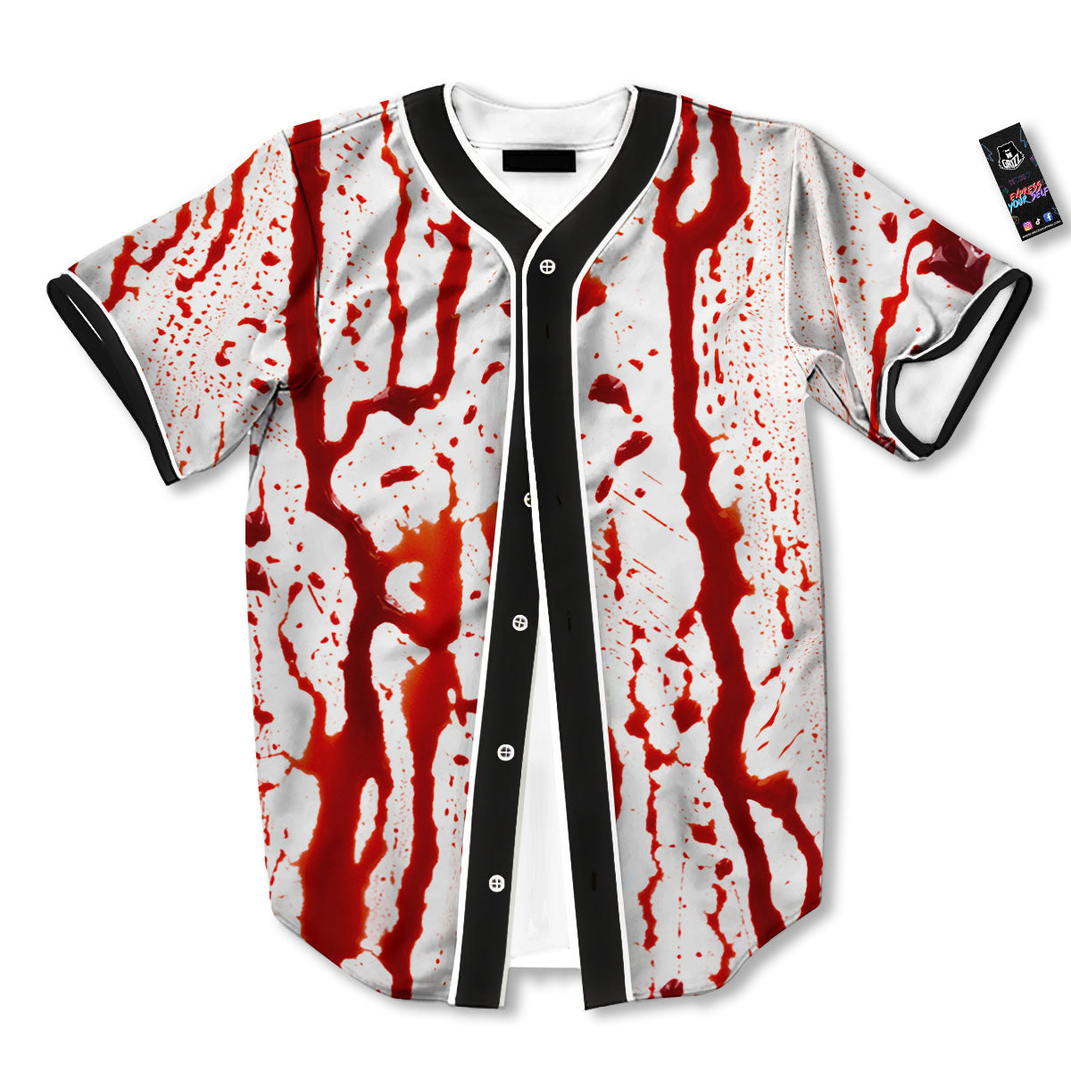 Blood Drip Print Baseball Jersey-grizzshop