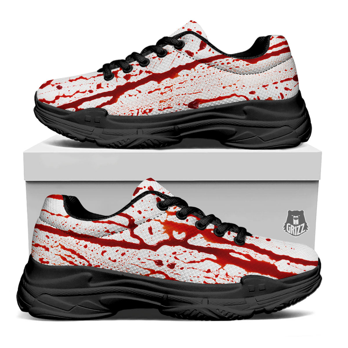 Blood Drip Print Black Chunky Shoes-grizzshop