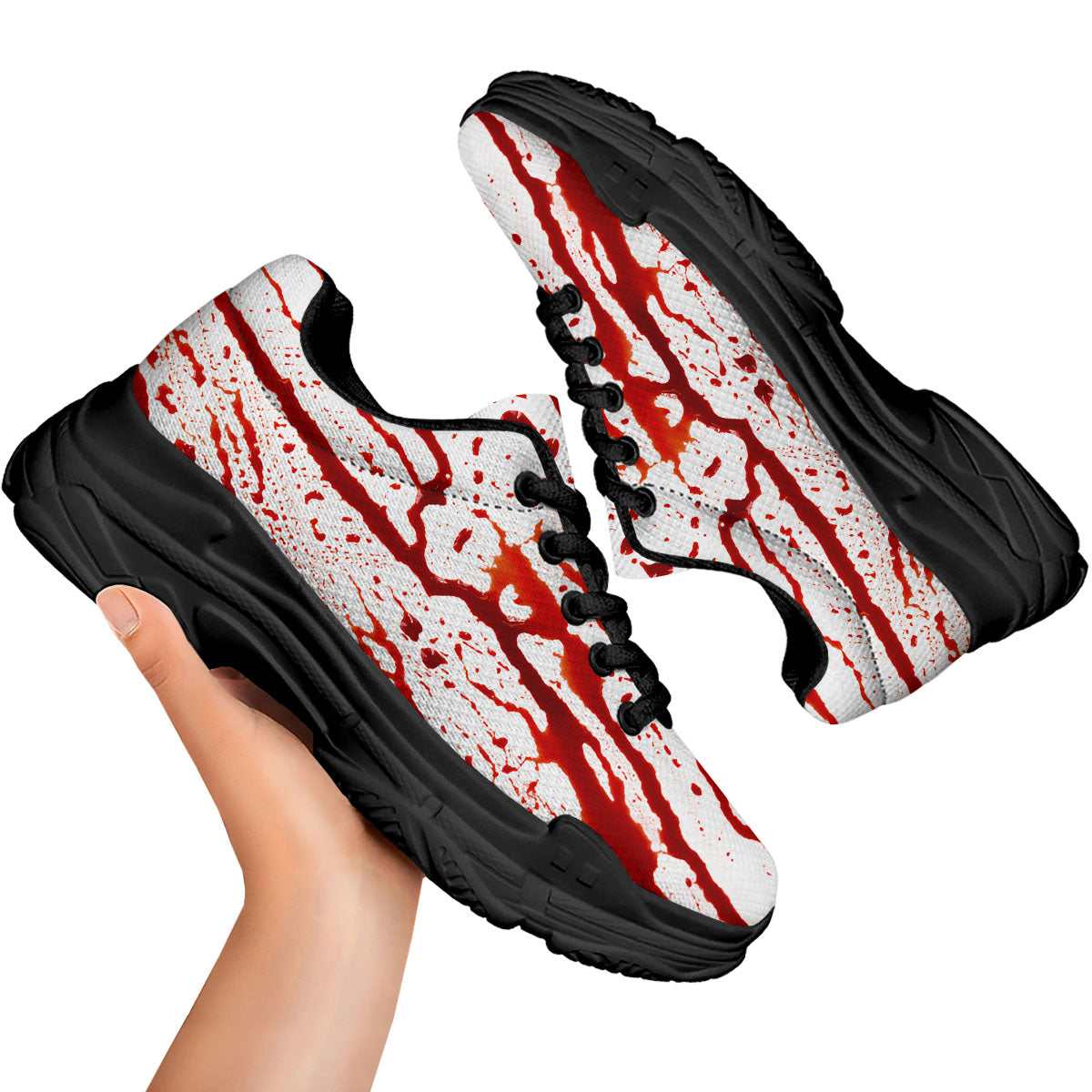 Blood Drip Print Black Chunky Shoes-grizzshop