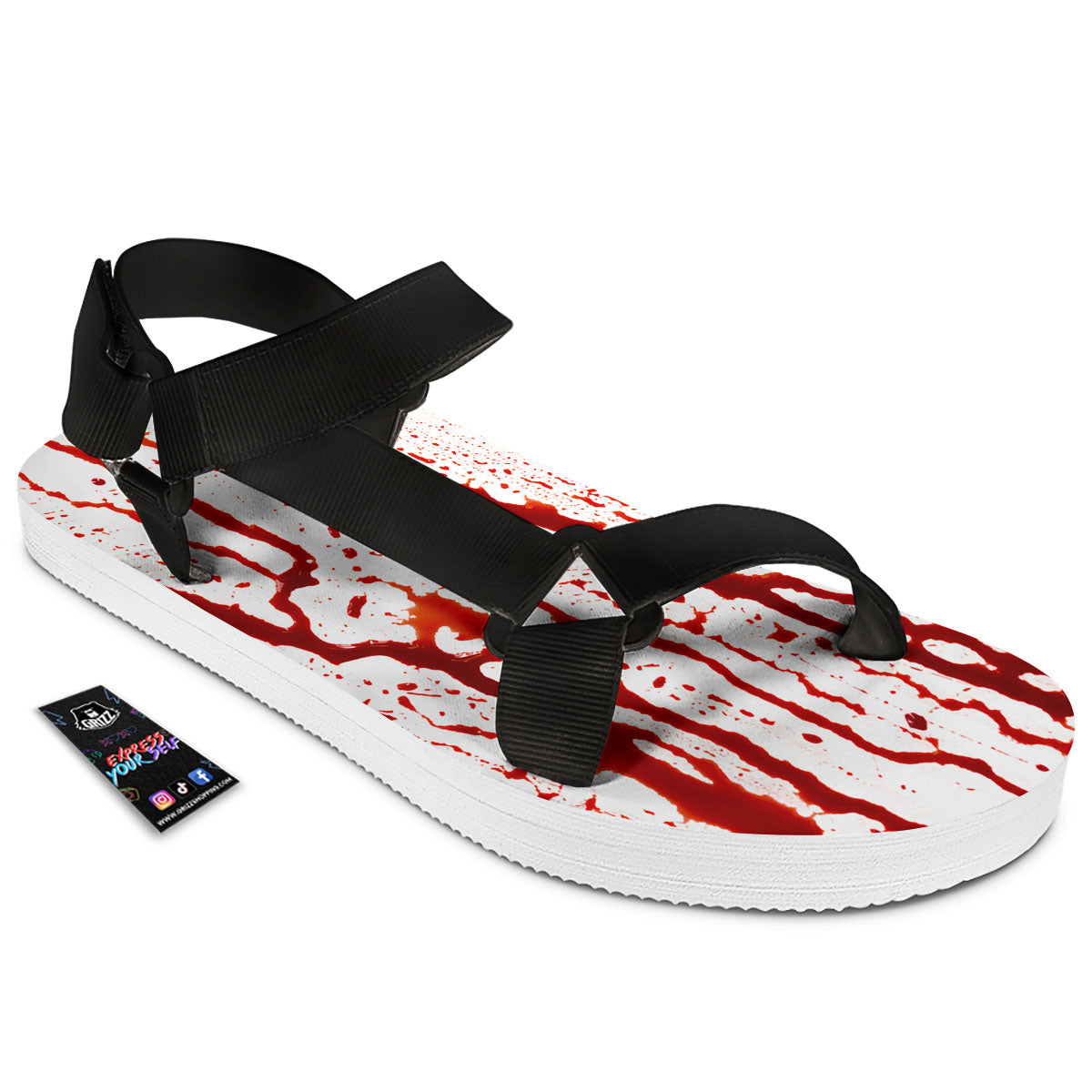Blood Drip Print Black Open Toe Sandals-grizzshop