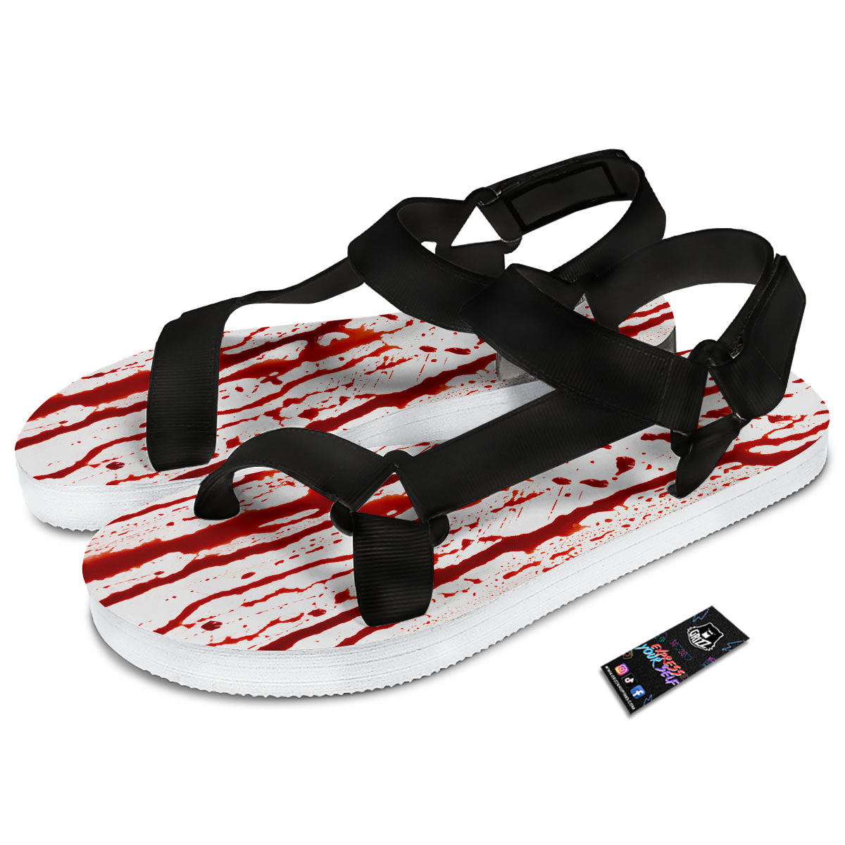 Blood Drip Print Black Open Toe Sandals-grizzshop