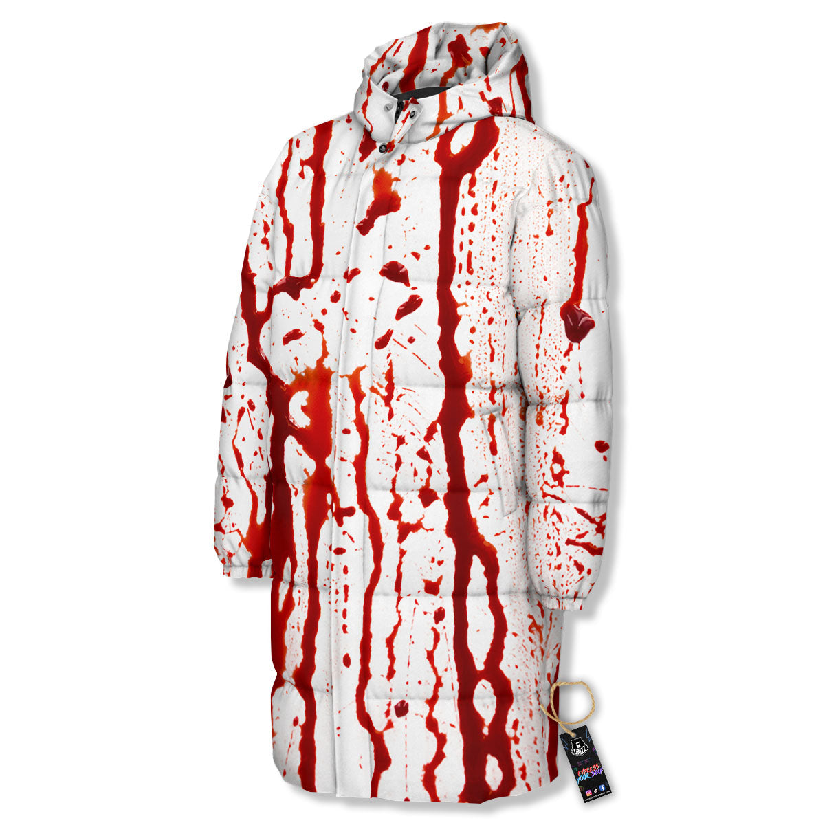 Blood Drip Print Long Down Jacket-grizzshop