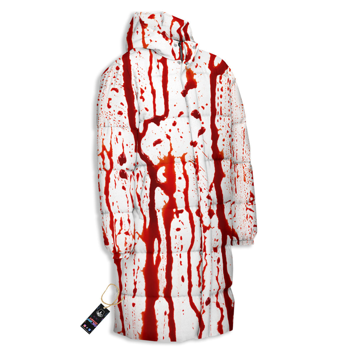 Blood Drip Print Long Down Jacket-grizzshop