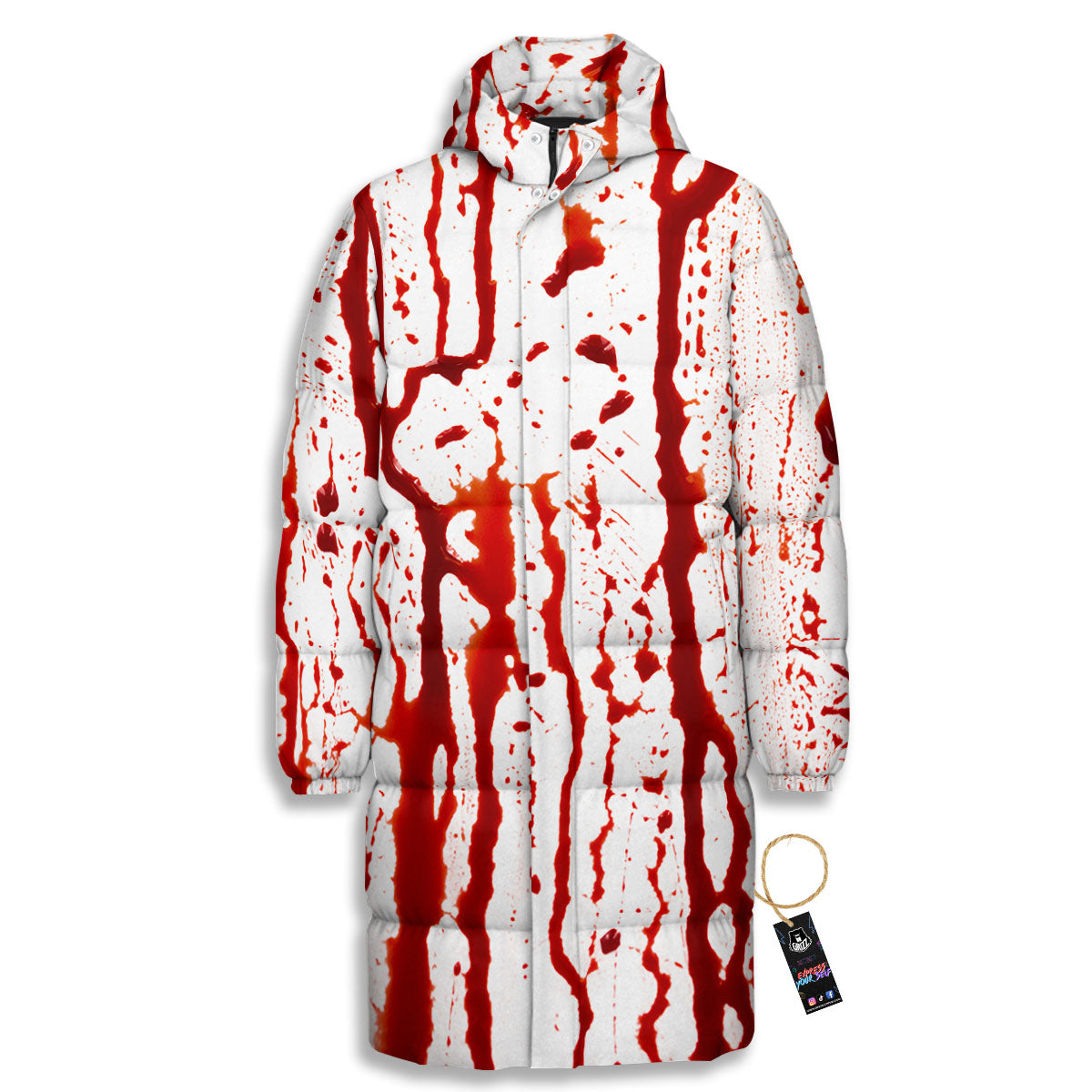 Blood Drip Print Long Down Jacket-grizzshop