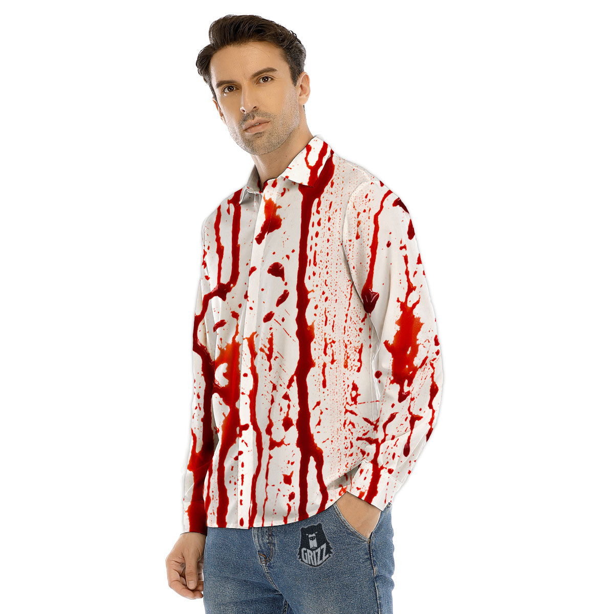Blood Drip Print Men's Dress Shirts-grizzshop