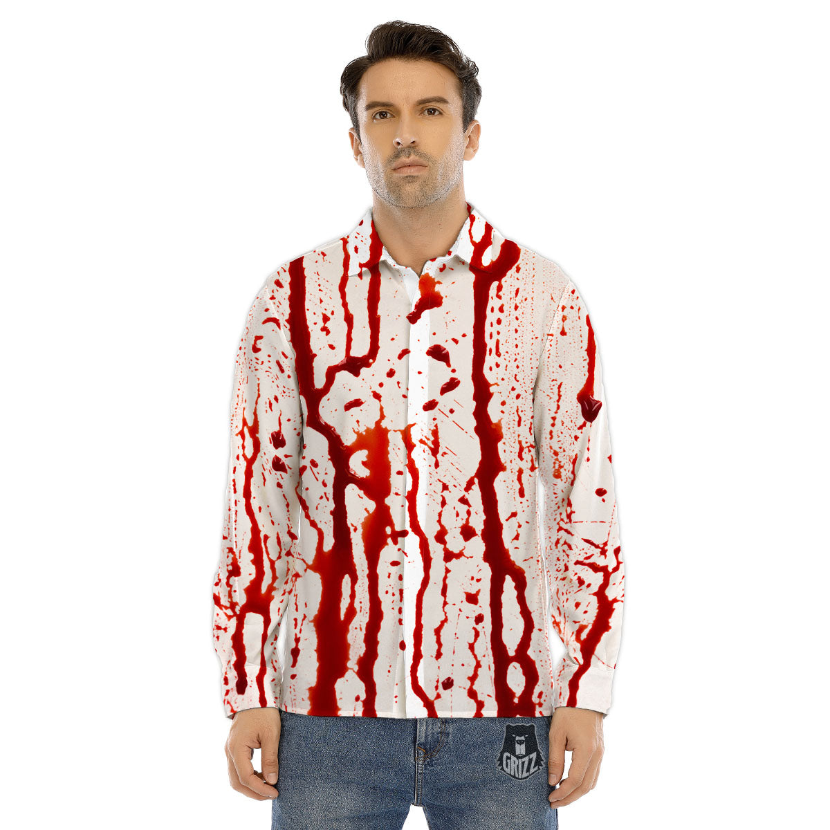 Blood Drip Print Men's Dress Shirts-grizzshop