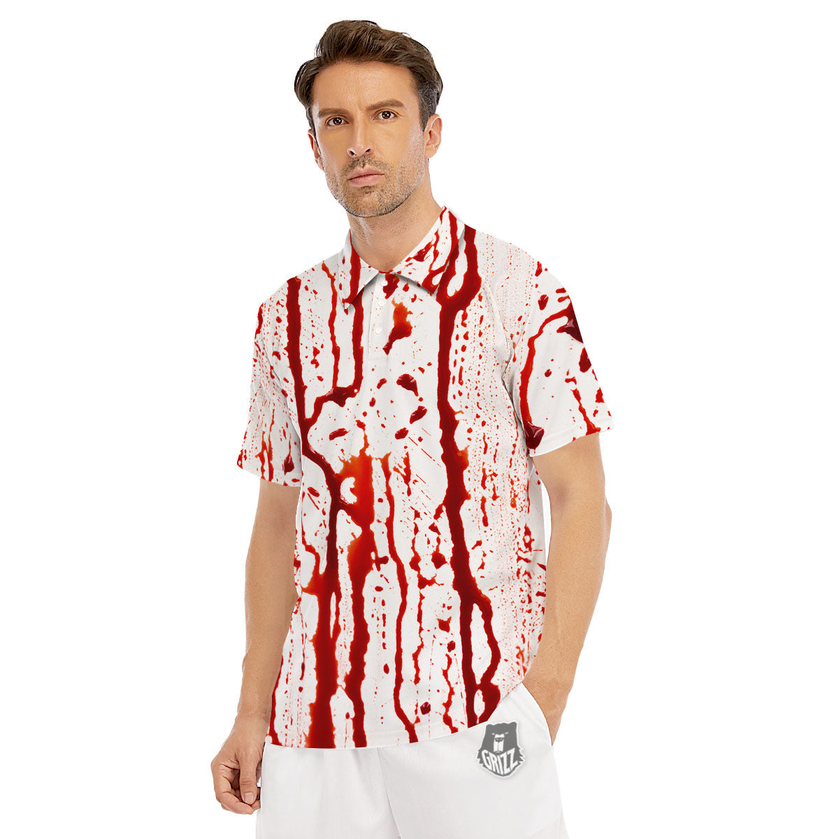 Blood Drip Print Men's Golf Shirts-grizzshop