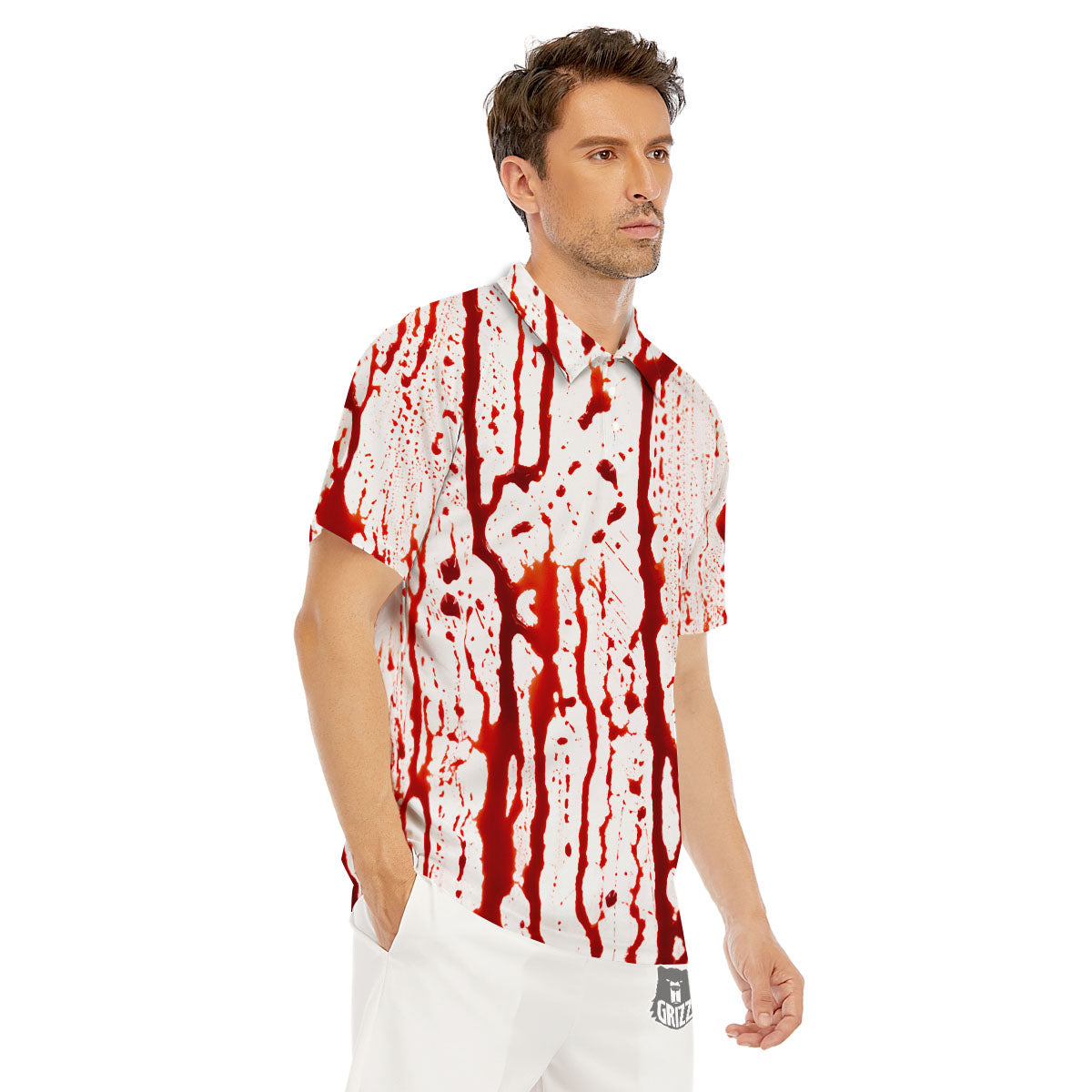 Blood Drip Print Men's Golf Shirts-grizzshop